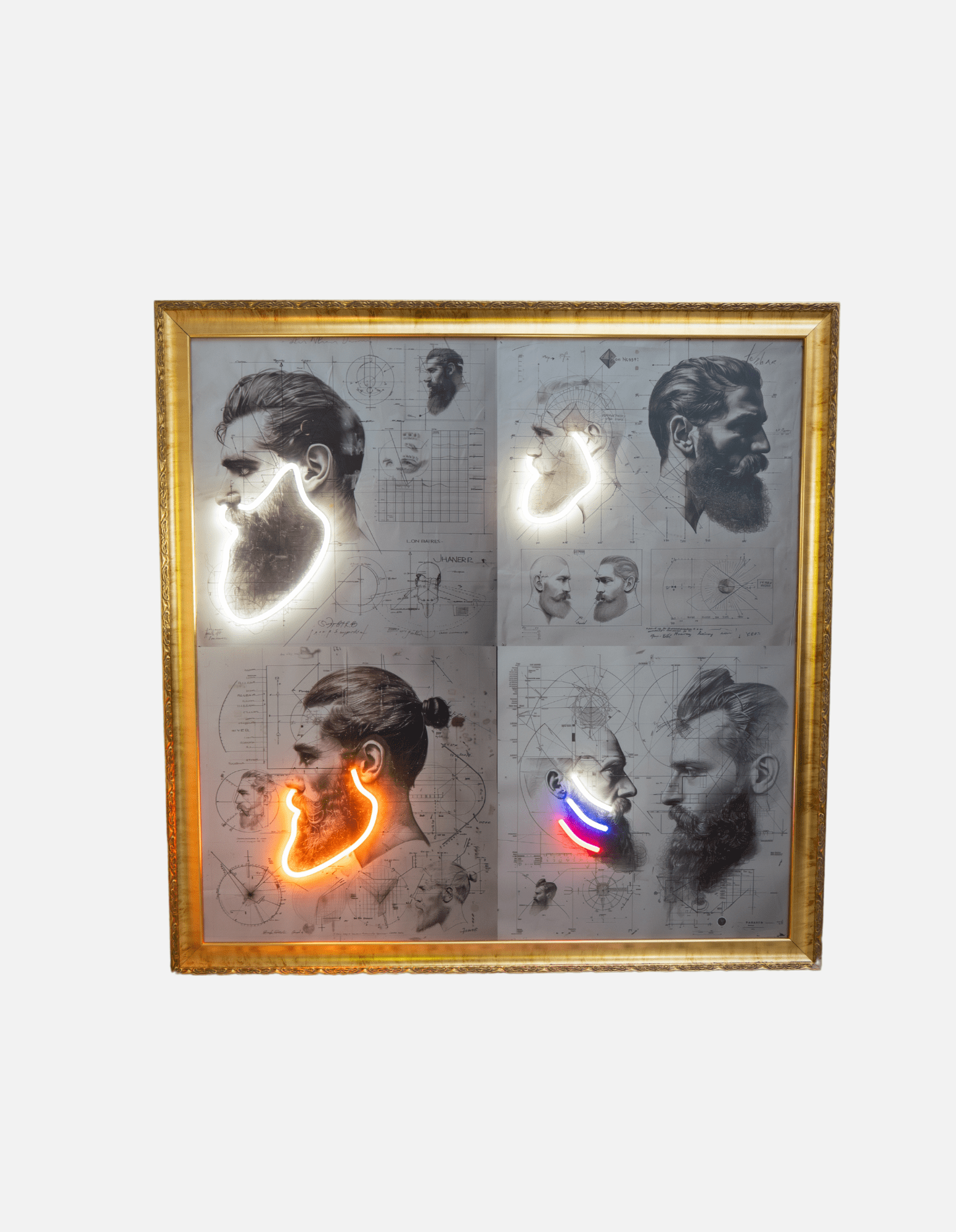 لوحة فنية نيون بعنوان "أساسيات اللحية" قياس ١٠٠×١٠٠ سم