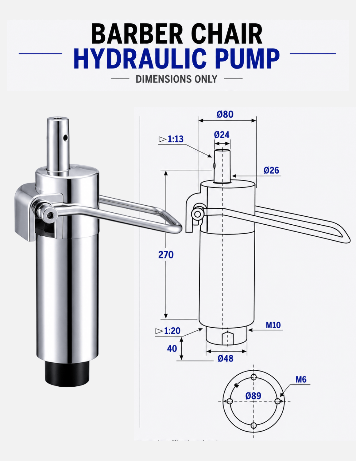 Hydraulikpumpe für Barberstühle & Friseurstühle | Universal Ersatz-Hydraulikzylinder mit 120 mm Hub