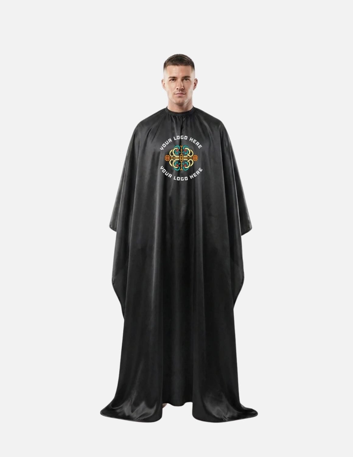 Premium satinbarberkappa med sidenlook – Broderad med din logotyp | Frisörkappa & satinkappa