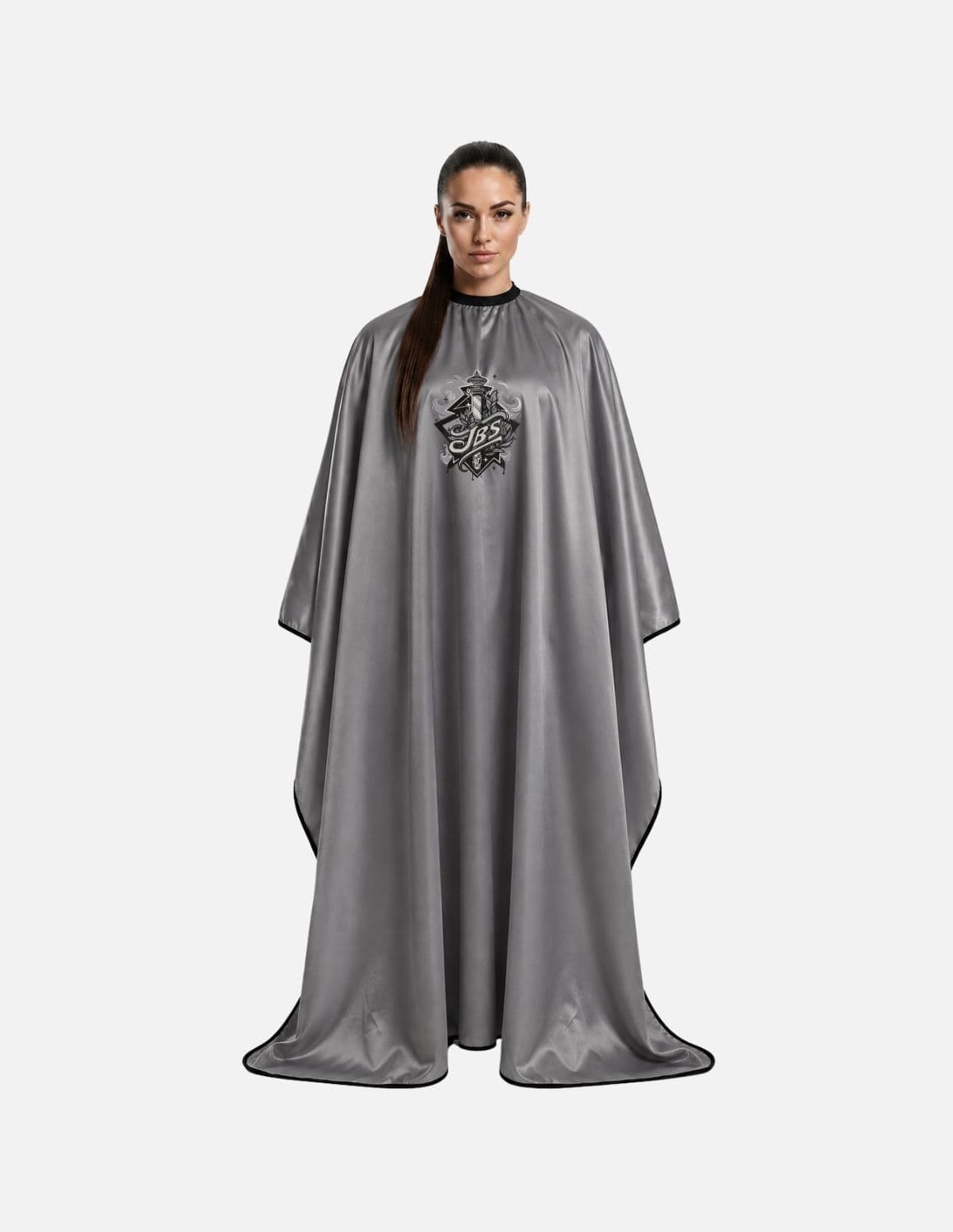 Premium satinbarberkappa med sidenlook – Broderad med din logotyp | Frisörkappa & satinkappa