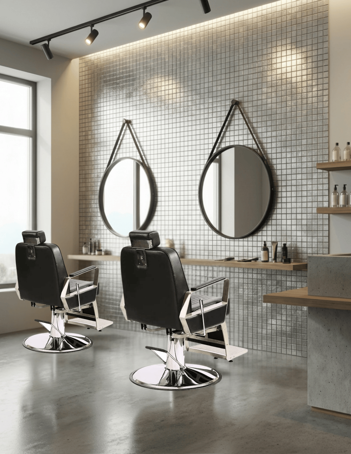 Dekorative selbstklebende Metallwandfliesen – stilvolle Wandverkleidung für Friseursalons, Barbershops und Kosmetikstudios mit modernem Design.