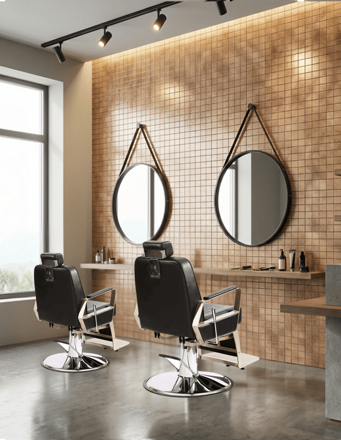 Dekorative selbstklebende Metallwandfliesen – stilvolle Wandverkleidung für Friseursalons, Barbershops und Kosmetikstudios mit modernem Design.