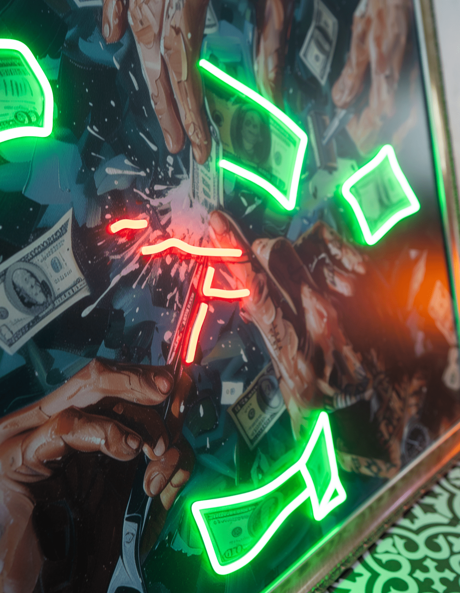 لوحة فنية نيون "كاش أوفر مشط" 1/10، 100×100 سم