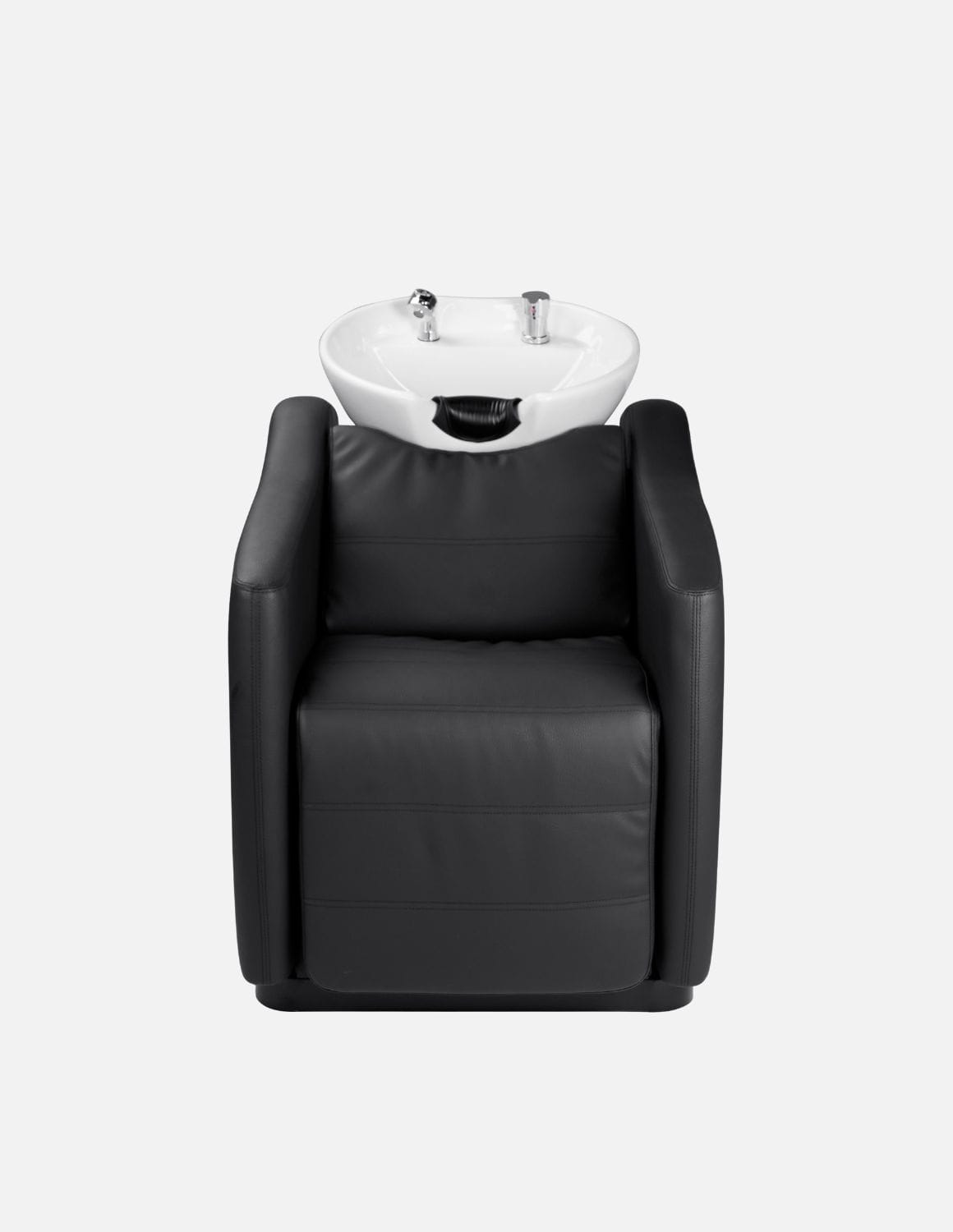 Harmony — Sillón negro de lavado para peluquería con respaldo eléctrico y función de masaje | Lavacabezas trasero y estación de lavado para salones de peluquería, barberías y spas