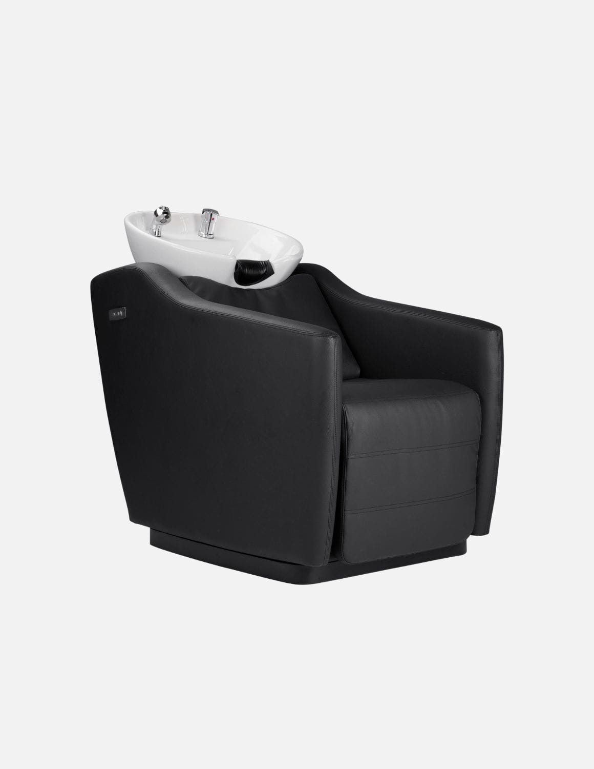 Harmony — Sillón negro de lavado para peluquería con respaldo eléctrico y función de masaje | Lavacabezas trasero y estación de lavado para salones de peluquería, barberías y spas
