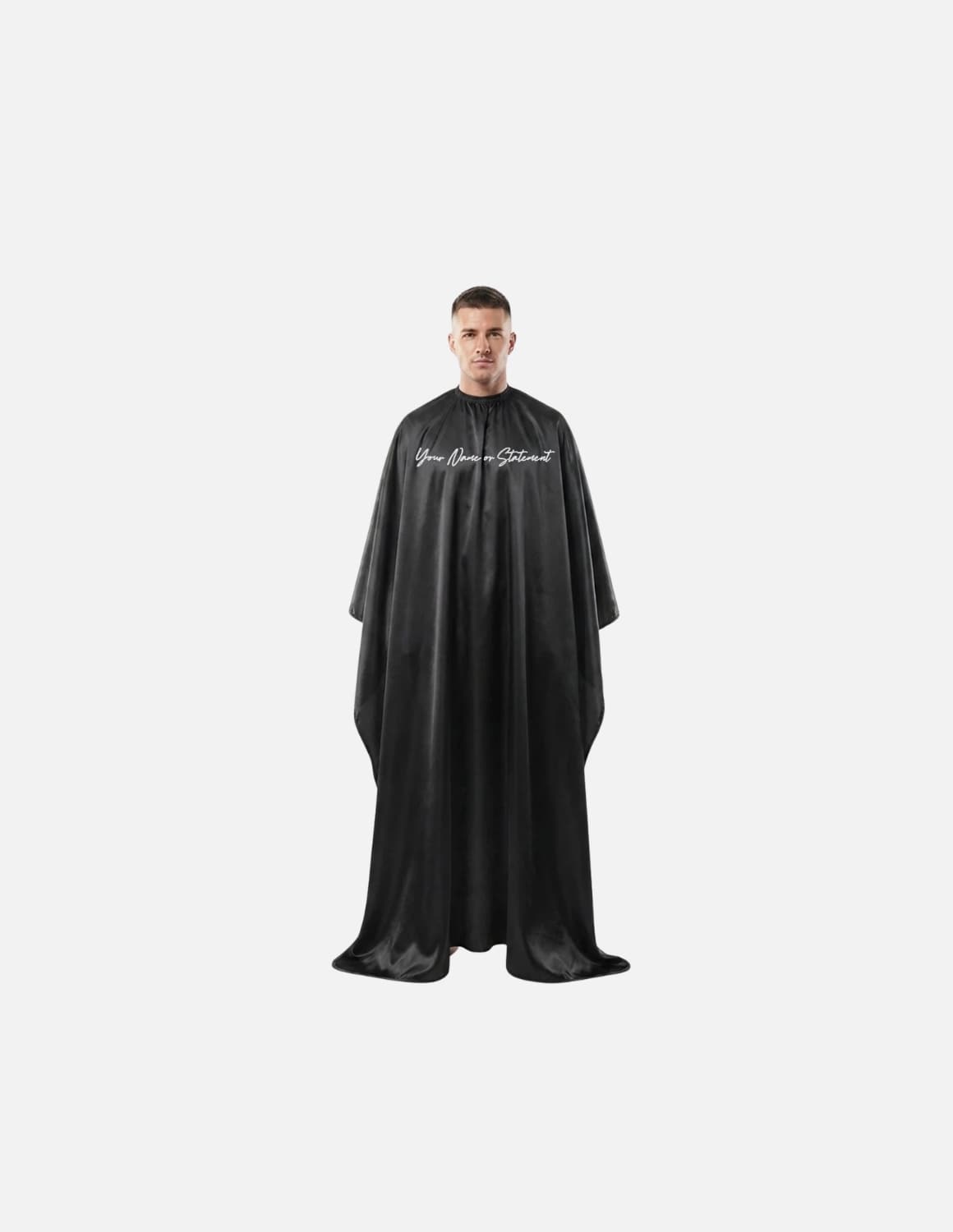 Premium satinbarberkappa med sidenlook – Broderad med din logotyp | Frisörkappa & satinkappa