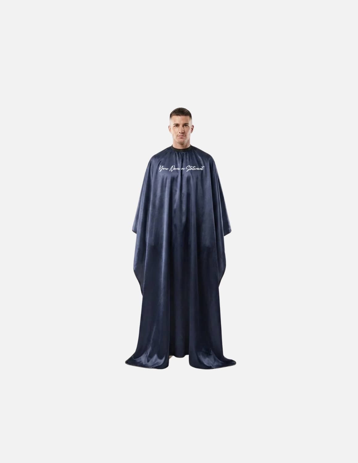 Premium satinbarberkappa med sidenlook – Broderad med din logotyp | Frisörkappa & satinkappa