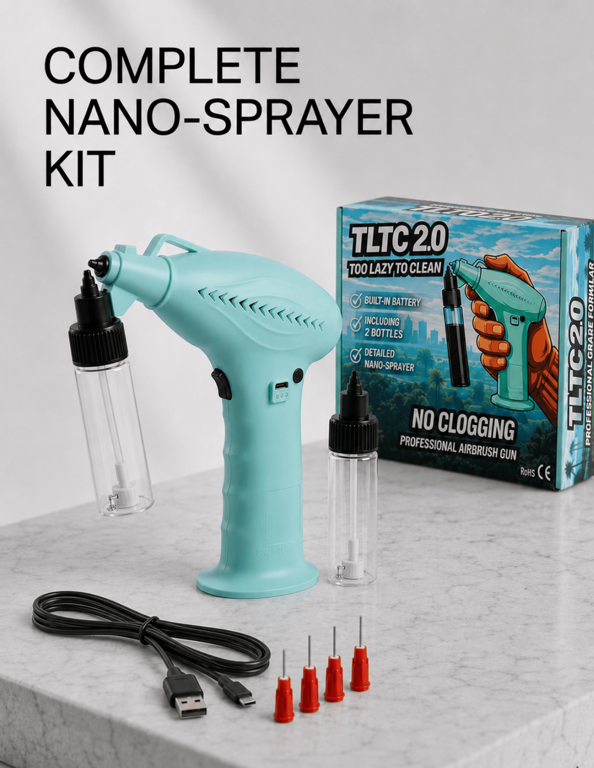Airbrush Gun Spray TLTC 2.0 – Professional Cordless Nano Airbrush Gun No-Clog System