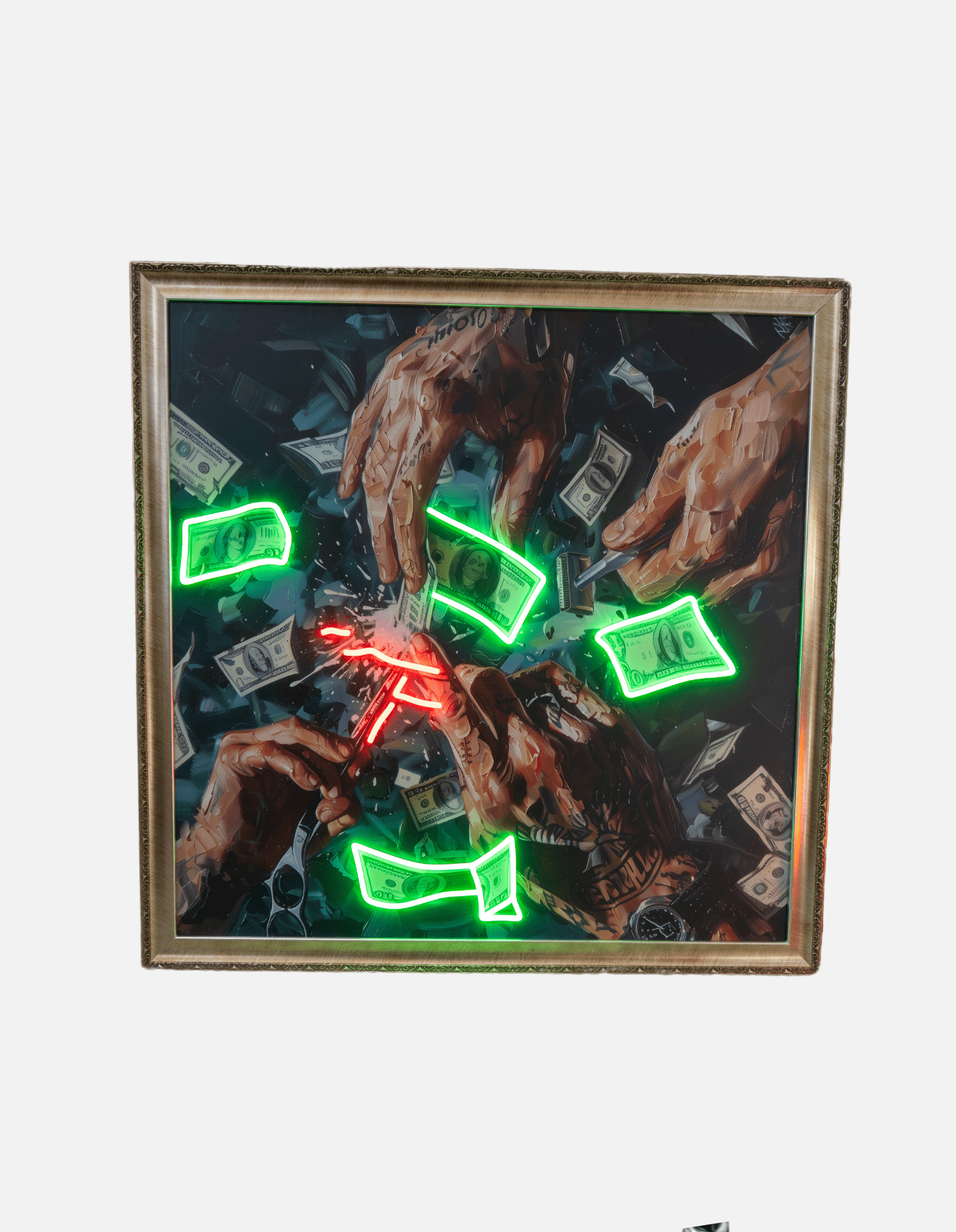 لوحة فنية نيون "كاش أوفر مشط" 1/10، 100×100 سم