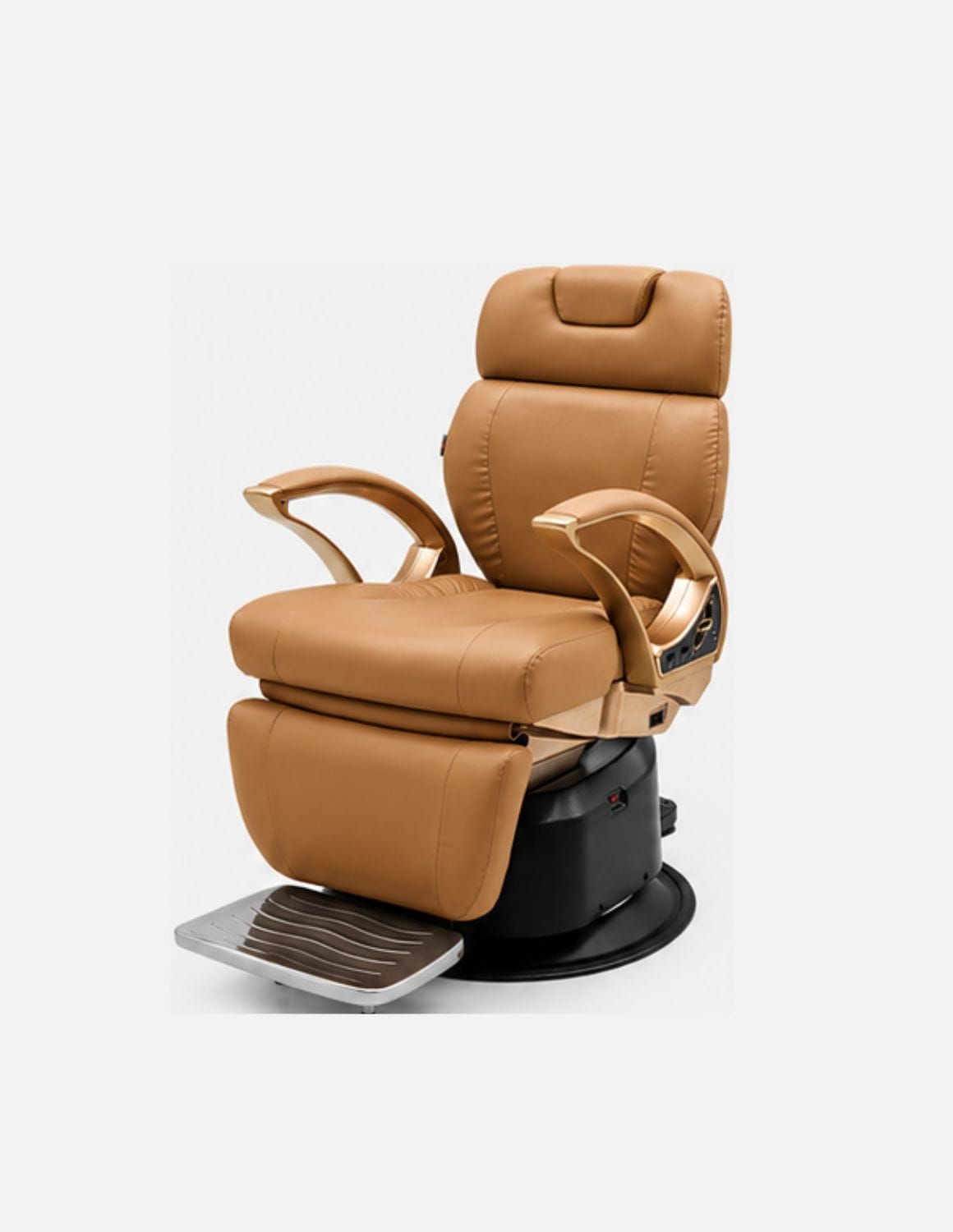 JBS e-Opus 1.0 Kamelbraun — Vollelektrischer Barberstuhl & Friseurstuhl mit elektrischer Höhenverstellung, elektrischer Neigung, elektrischer Beinstütze & Memory-Funktion | Premium-Stuhl für Barbershop, Friseursalon & Studio
