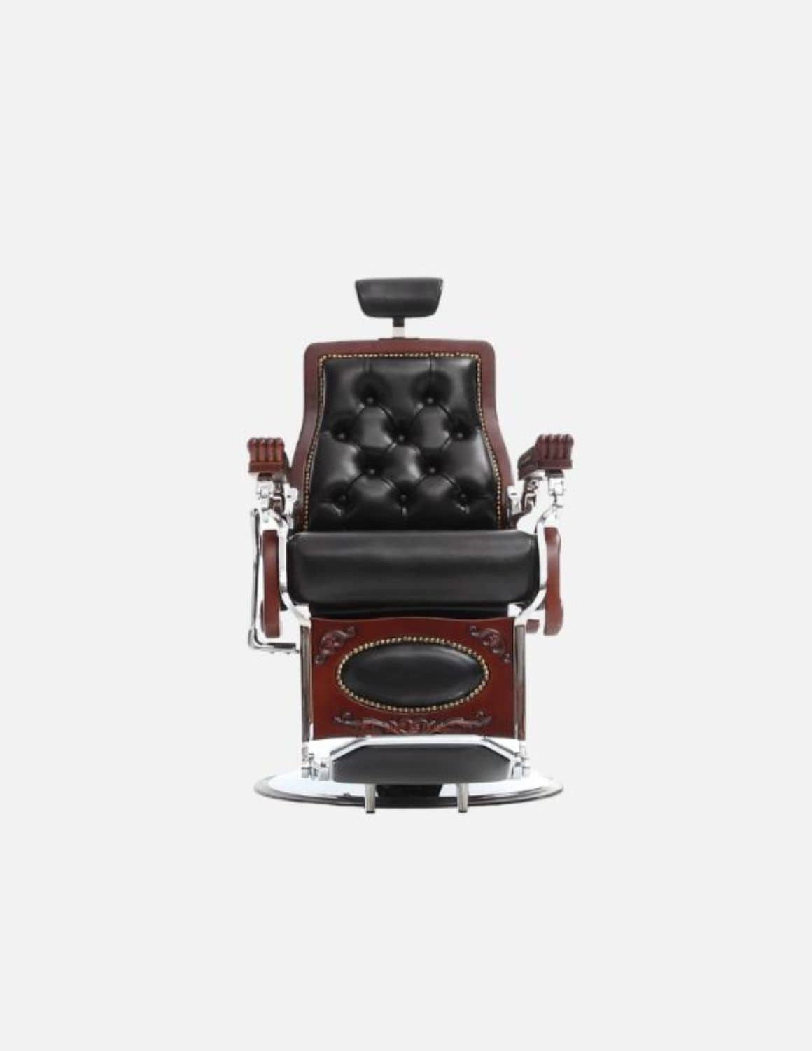 JBS Senator Schwarz — Vintage Barberstuhl aus massivem Echtholz mit neigbarer Rückenlehne | Klassischer Barberstuhl & Friseurstuhl im Chesterfield-Design