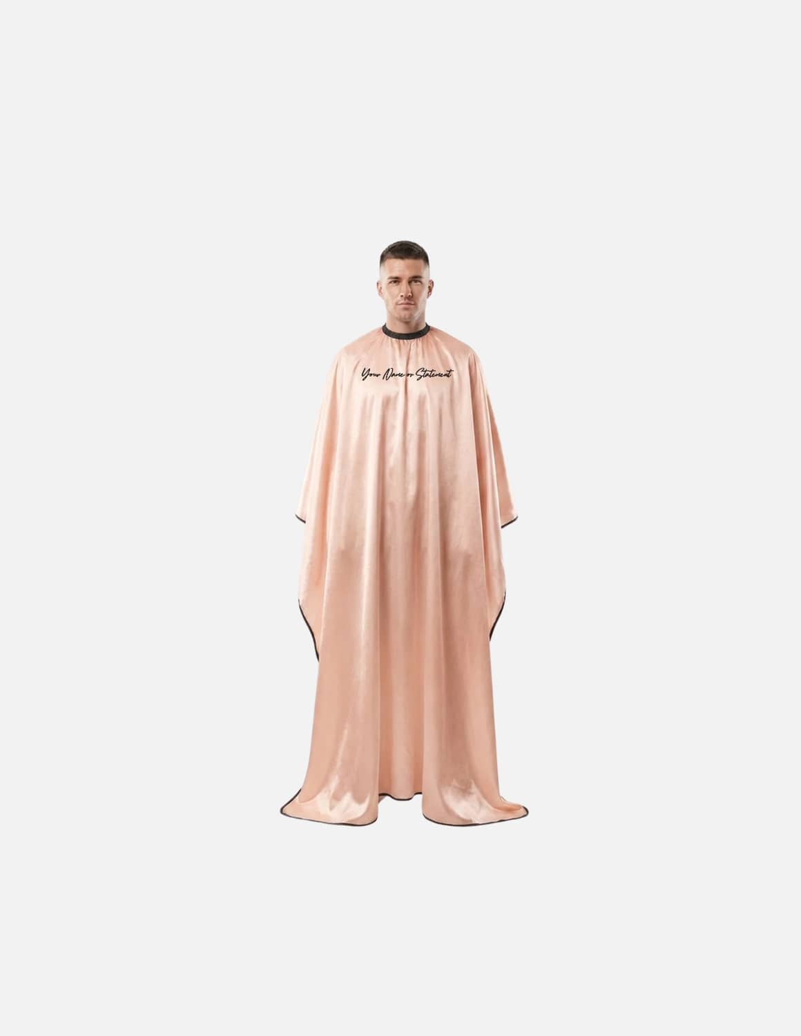 Premium satinbarberkappa med sidenlook – Broderad med din logotyp | Frisörkappa & satinkappa