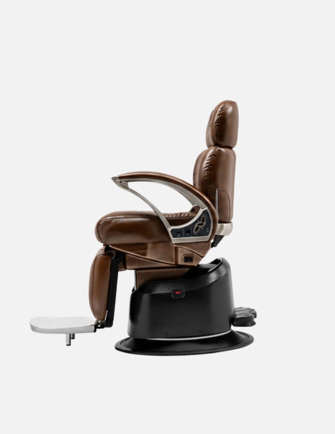 JBS e-Opus 1.0 Braun Hochglanz — Vollelektrischer Barberstuhl & Friseurstuhl mit elektrischer Höhenverstellung, elektrischer Neigung, elektrischer Beinstütze & Memory-Funktion | Premium-Stuhl für Barbershop, Friseursalon & Studio