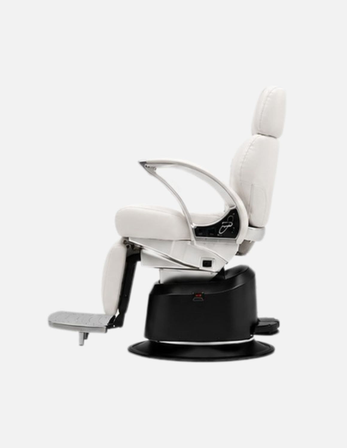 JBS e-Opus 1.0 Weiß — Vollelektrischer Barberstuhl & Friseurstuhl mit elektrischer Höhenverstellung, elektrischer Neigung, elektrischer Beinstütze & Memory-Funktion | Premium-Stuhl für Barbershop, Friseursalon & Studio