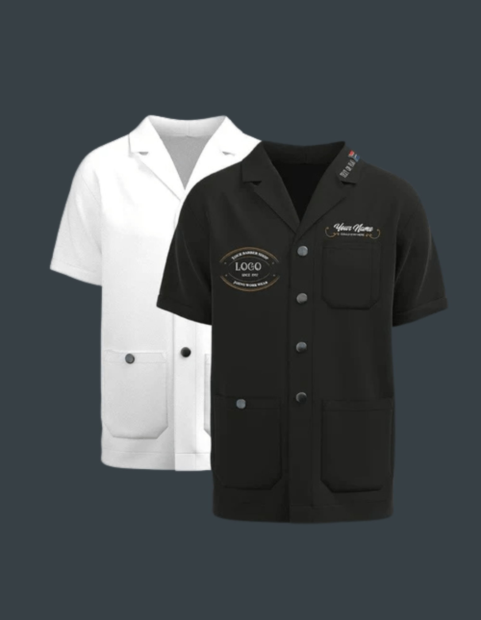 Manteau Classique de Barbier à Manches Courtes / Barber Jacket – Tenue de travail professionnelle pour coiffeurs & barbiers