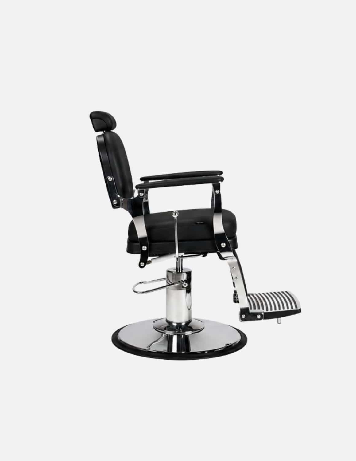 Atelier — Black Barber Chair & Salon Chair in a Minimalist Design | Slim Hydraulic Chair with Reclining Backrest — Chrome or Matte Black Frame