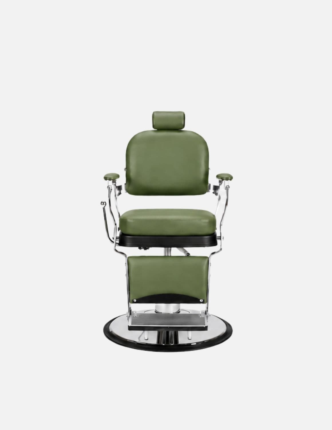 Atelier — Green Professional Barber Chair | Minimalist Barber Chair with Reclining Backrest for Modern Barbershops & Hair Salons | Chrome or Matte Black Frame