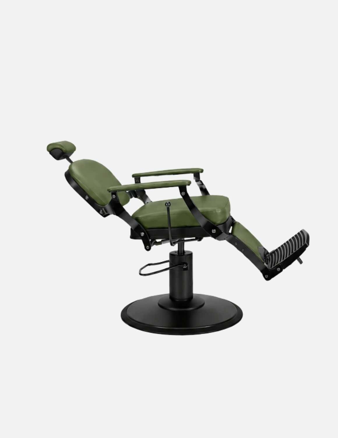 Atelier — Green Professional Barber Chair | Minimalist Barber Chair with Reclining Backrest for Modern Barbershops & Hair Salons | Chrome or Matte Black Frame