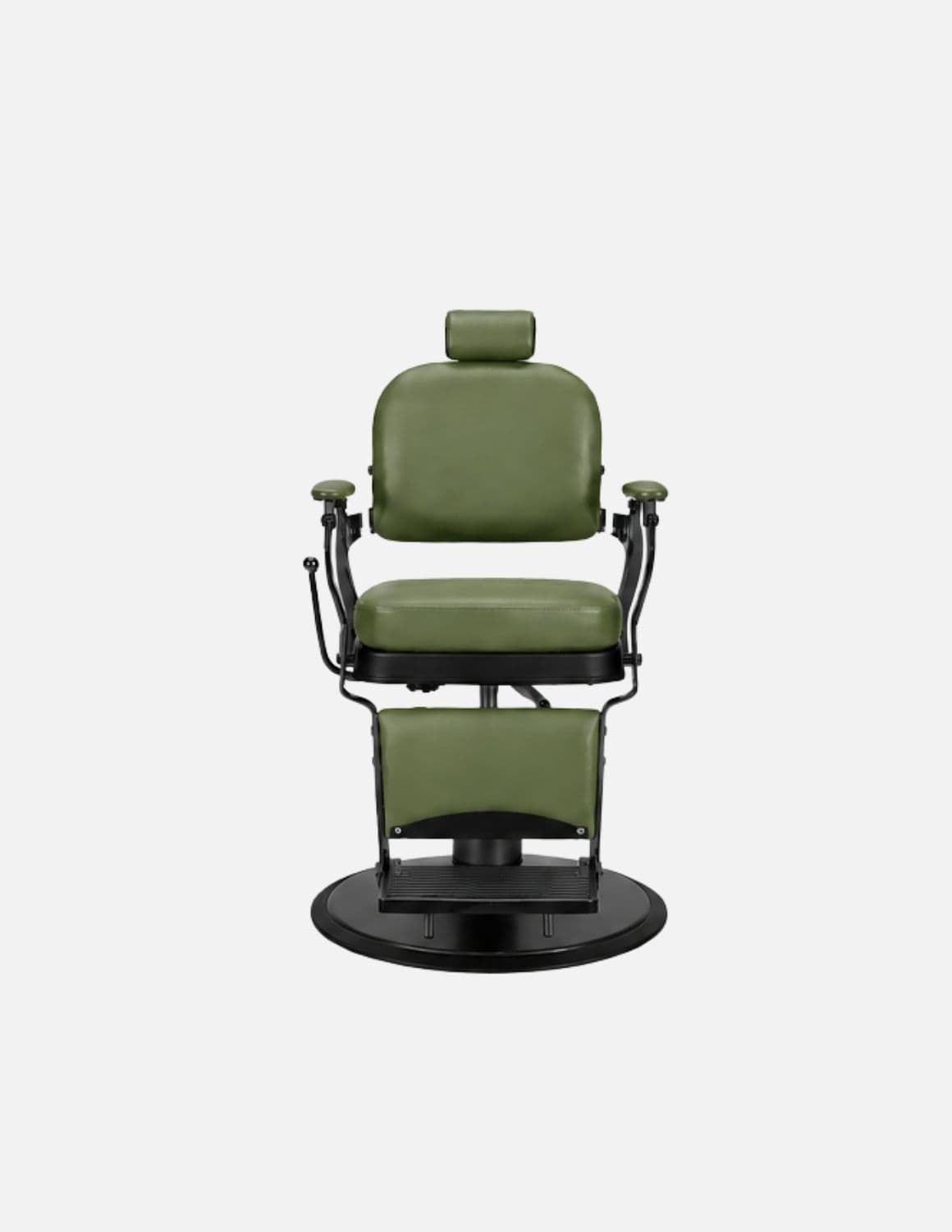 Atelier — Green Professional Barber Chair | Minimalist Barber Chair with Reclining Backrest for Modern Barbershops & Hair Salons | Chrome or Matte Black Frame