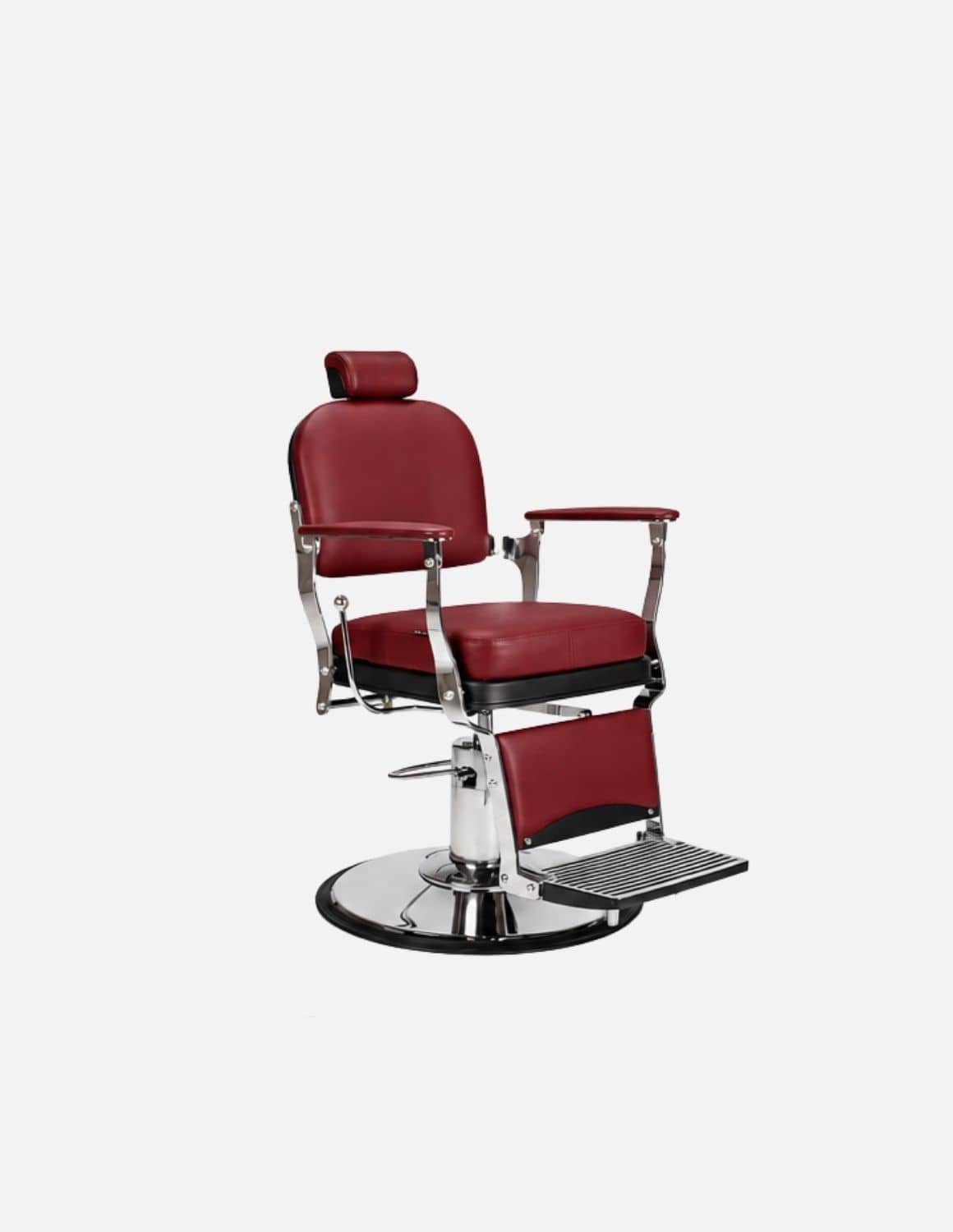 Atelier — Dark Red Barber Chair & Salon Chair in a Minimalist Design | Slim Hydraulic Chair with Reclining Backrest — Chrome or Matte Black Frame