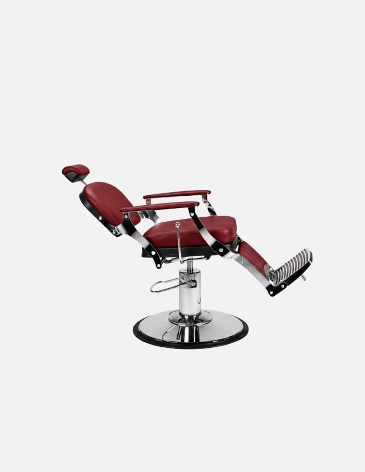 Atelier — Dark Red Barber Chair & Salon Chair in a Minimalist Design | Slim Hydraulic Chair with Reclining Backrest — Chrome or Matte Black Frame