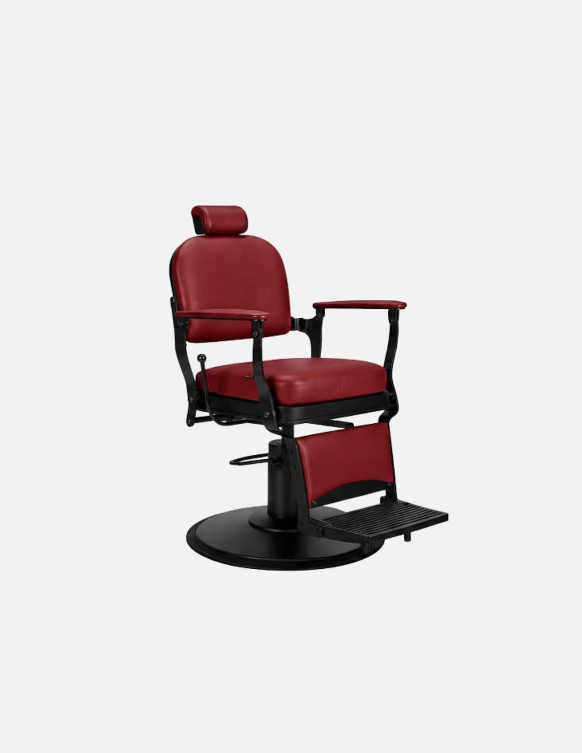 Atelier — Dark Red Barber Chair & Salon Chair in a Minimalist Design | Slim Hydraulic Chair with Reclining Backrest — Chrome or Matte Black Frame