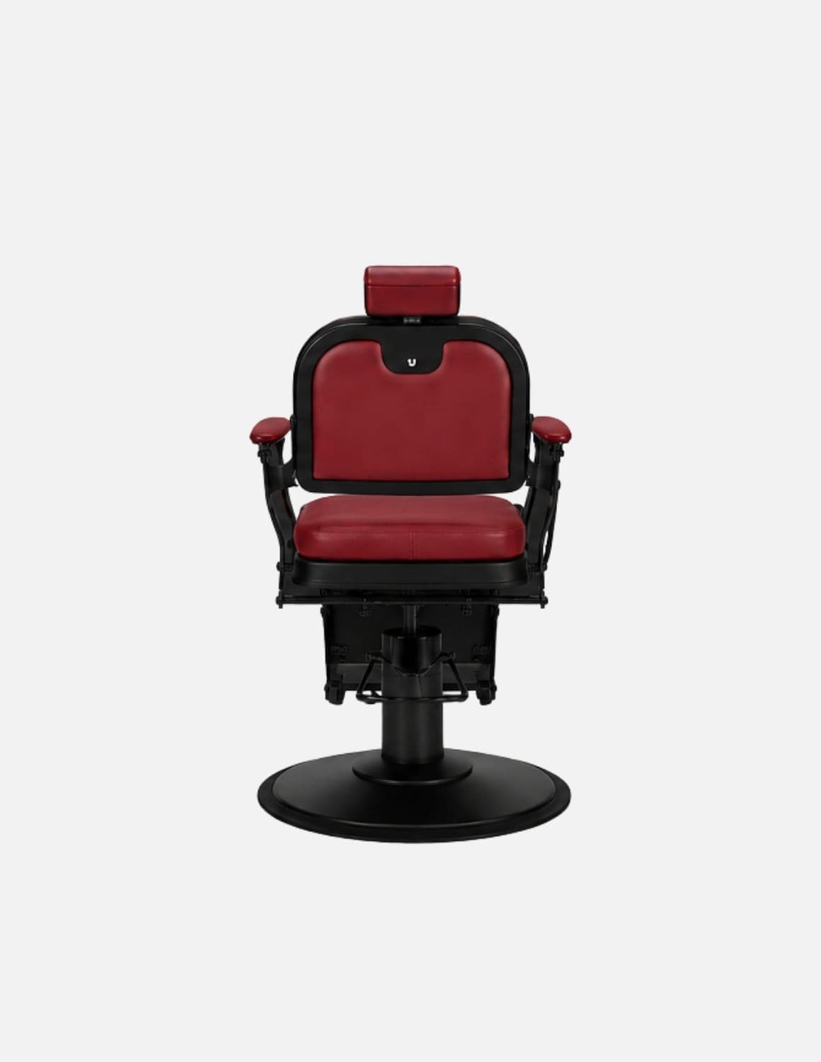 Atelier — Dark Red Barber Chair & Salon Chair in a Minimalist Design | Slim Hydraulic Chair with Reclining Backrest — Chrome or Matte Black Frame