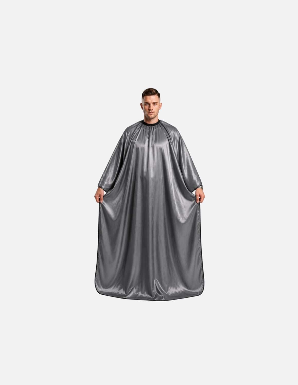 Premium satinbarberkappa med kimono-armöppningar och sidenlook – Utan logotyp | Frisörkappa & satinkappa