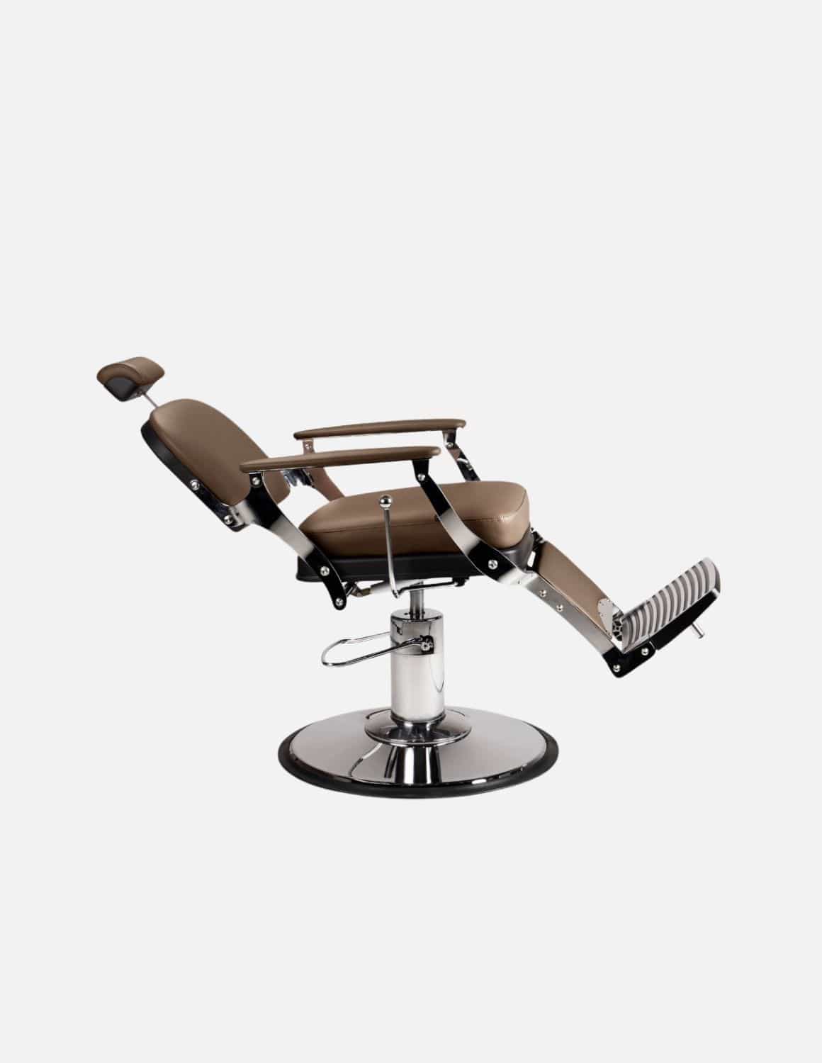 Atelier — Brown Barber Chair & Salon Chair in a Minimalist Design | Slim Hydraulic Chair with Reclining Backrest — Chrome or Matte Black Frame