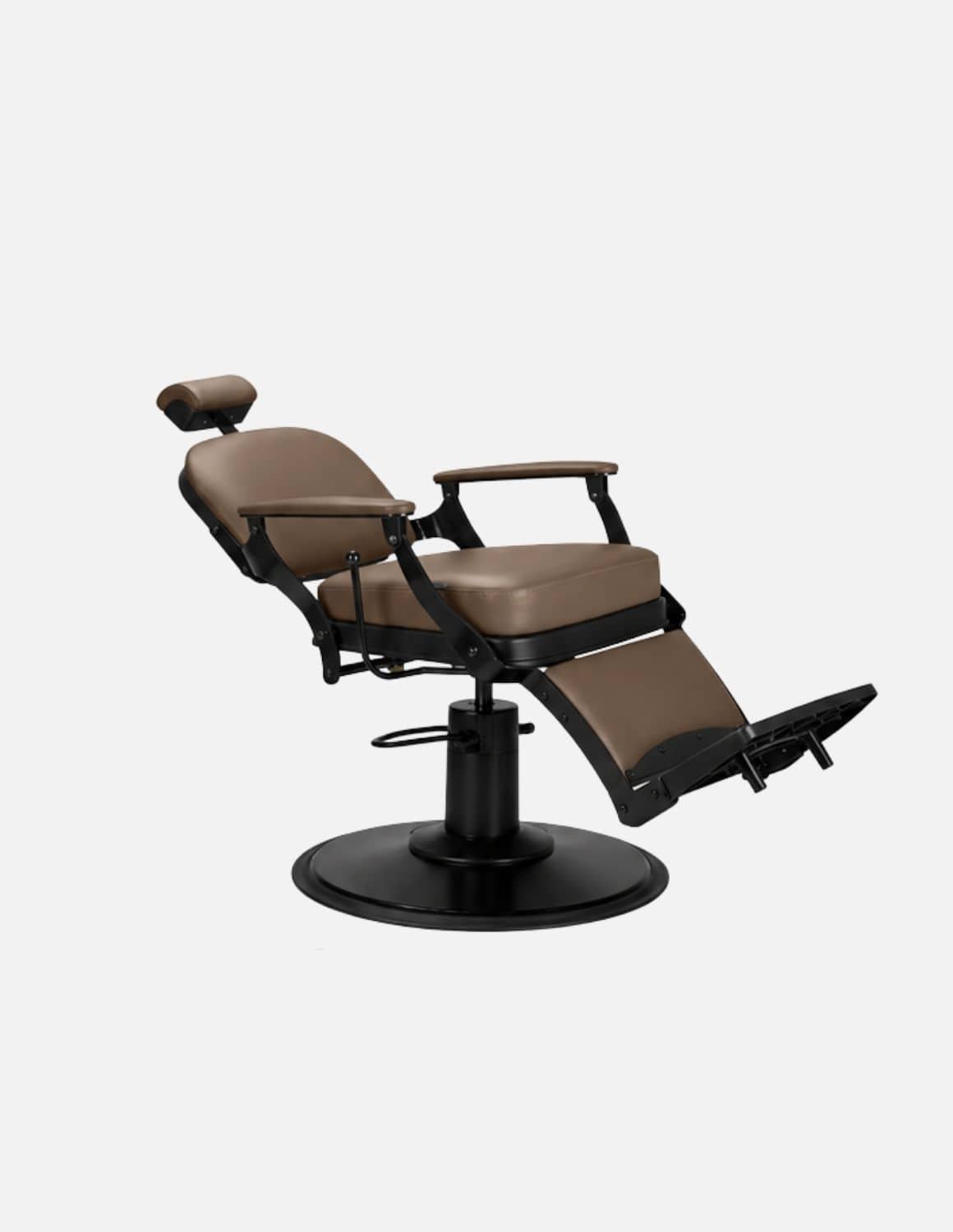 Atelier — Brown Barber Chair & Salon Chair in a Minimalist Design | Slim Hydraulic Chair with Reclining Backrest — Chrome or Matte Black Frame