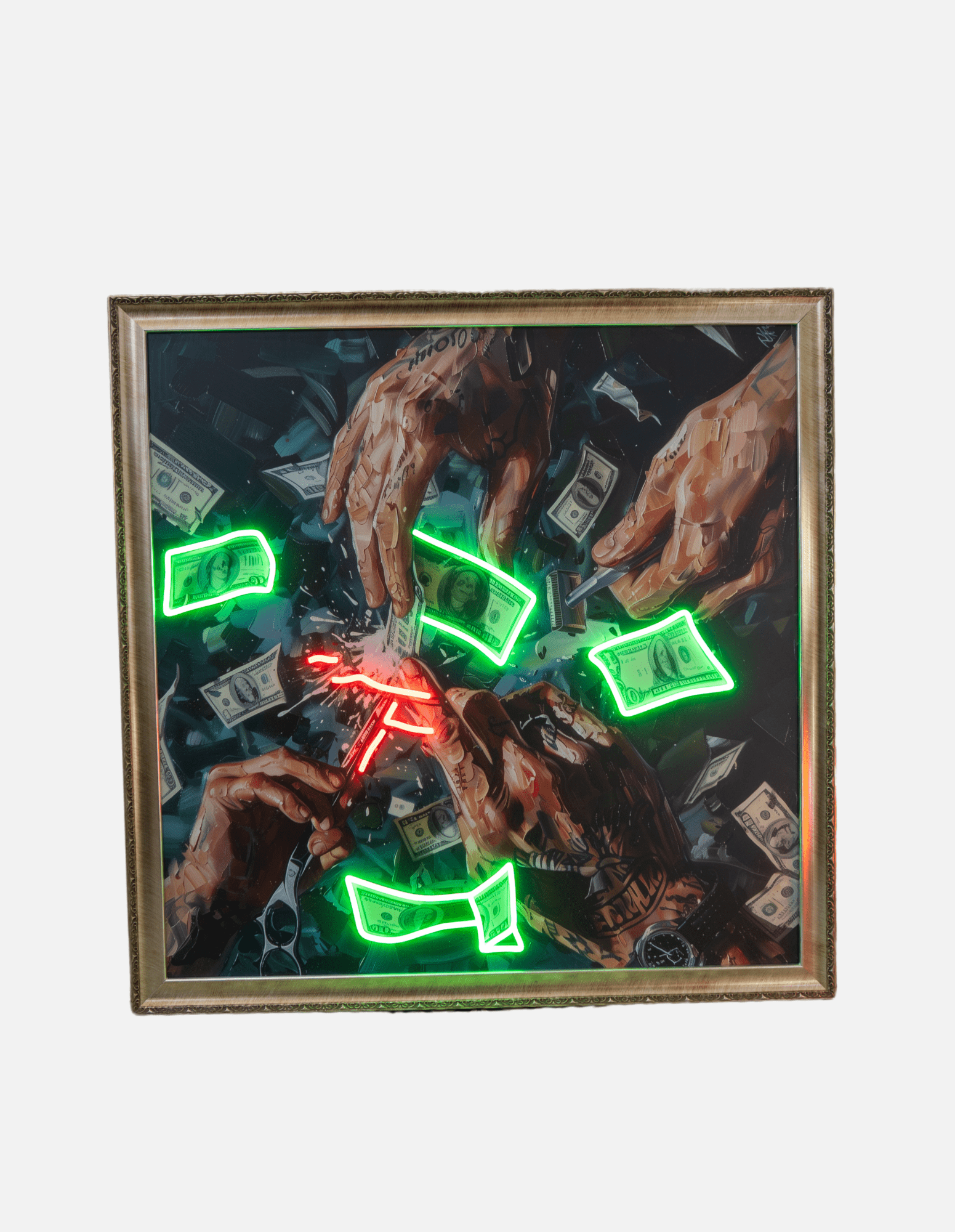"Cash over Comb" Neon Art Painting 1/10 100x100cm