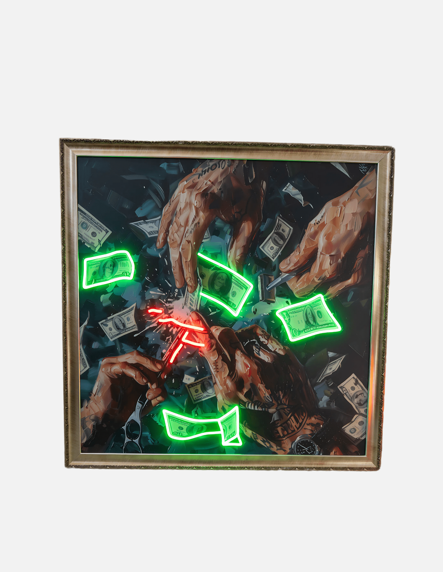 "Cash over Comb" Neon Art Painting 1/10 100x100cm