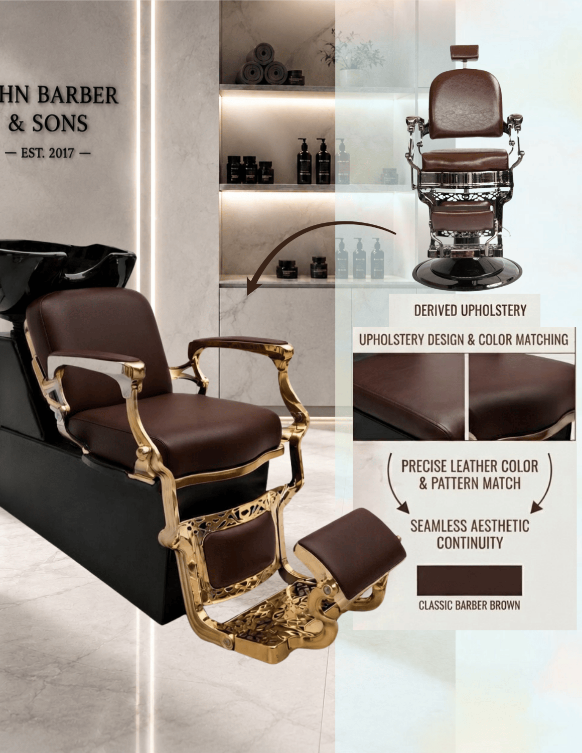 Zakázkové holičské mycí křeslo s černým keramickým umyvadlem | Luxusní personalizovaná mycí jednotka pro profesionální barbershopy a kadeřnické salony