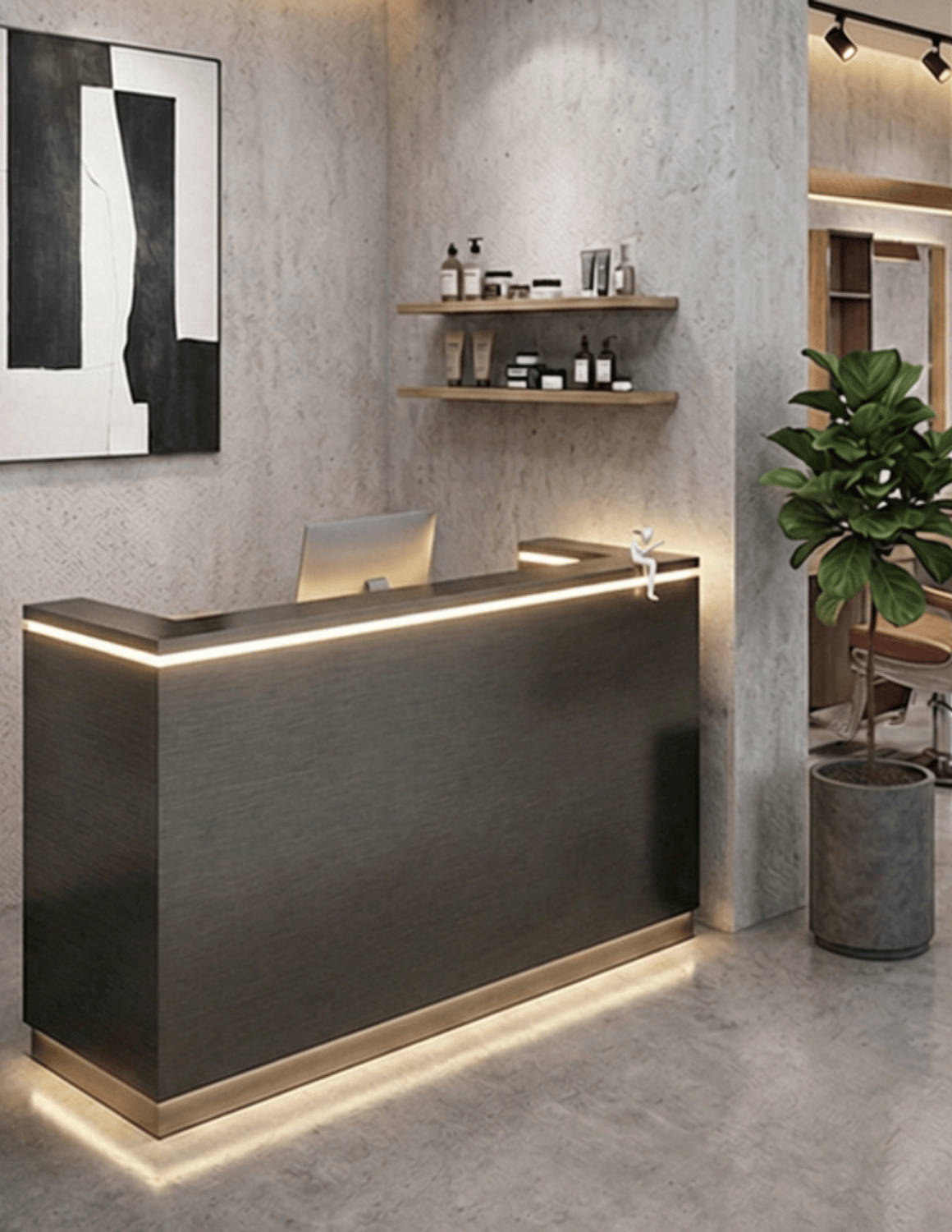 EDGE — Minimalist Aluminum Reception Counter for Barbershops, Hair Salons & Beauty Studios | Reception Desk & Reception Counter with LED Lighting & Logo Lettering
