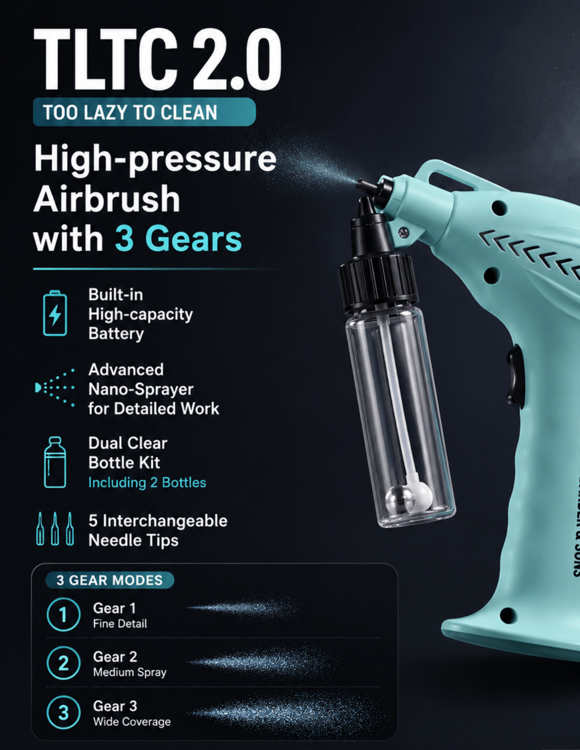 Airbrush Gun Spray TLTC 2.0 – Professional Cordless Nano Airbrush Gun No-Clog System