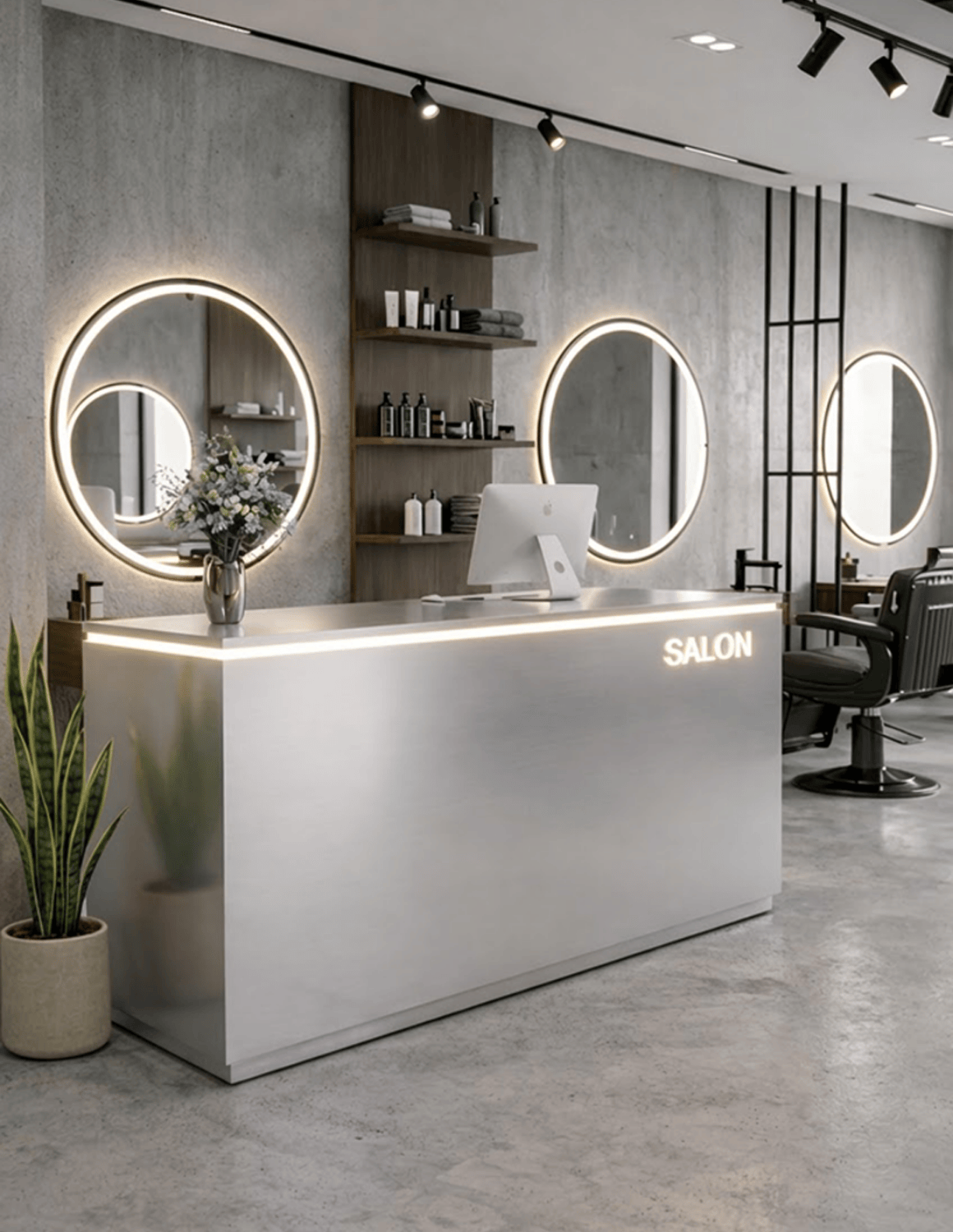EDGE — Minimalist Aluminum Reception Counter for Barbershops, Hair Salons & Beauty Studios | Reception Desk & Reception Counter with LED Lighting & Logo Lettering