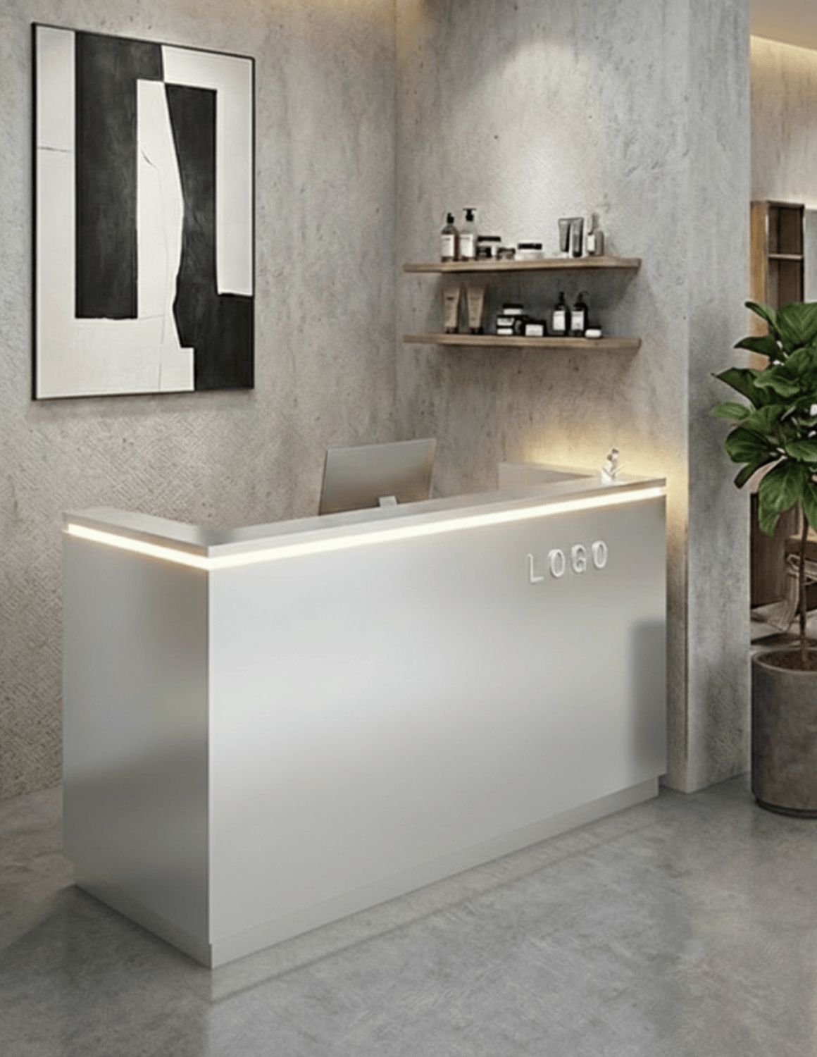 EDGE — Minimalist Aluminum Reception Counter for Barbershops, Hair Salons & Beauty Studios | Reception Desk & Reception Counter with LED Lighting & Logo Lettering