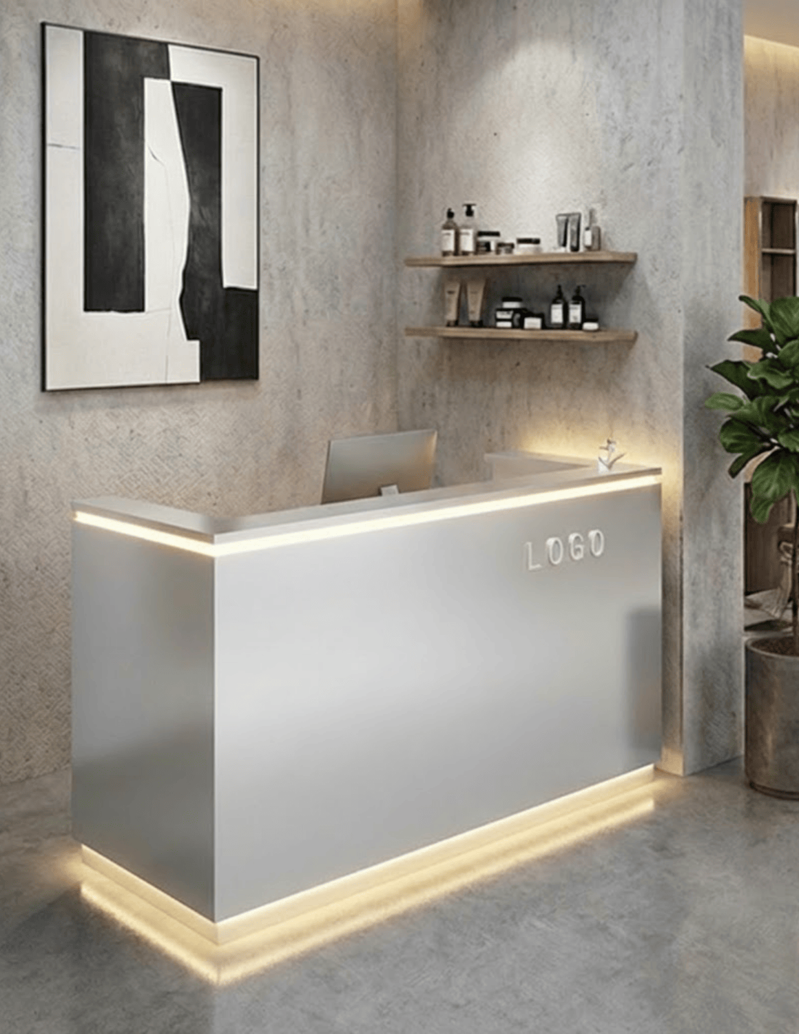 EDGE — Minimalist Aluminum Reception Counter for Barbershops, Hair Salons & Beauty Studios | Reception Desk & Reception Counter with LED Lighting & Logo Lettering