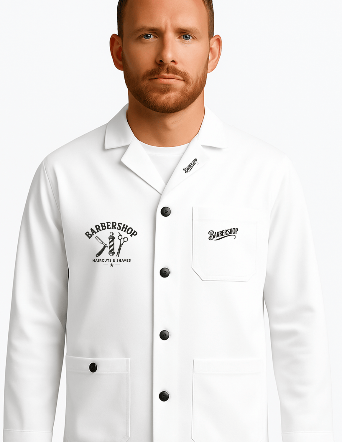 Klasický Barber Plášť / Barber Jacket – Profesionální pracovní oděv pro kadeřníky a barberů