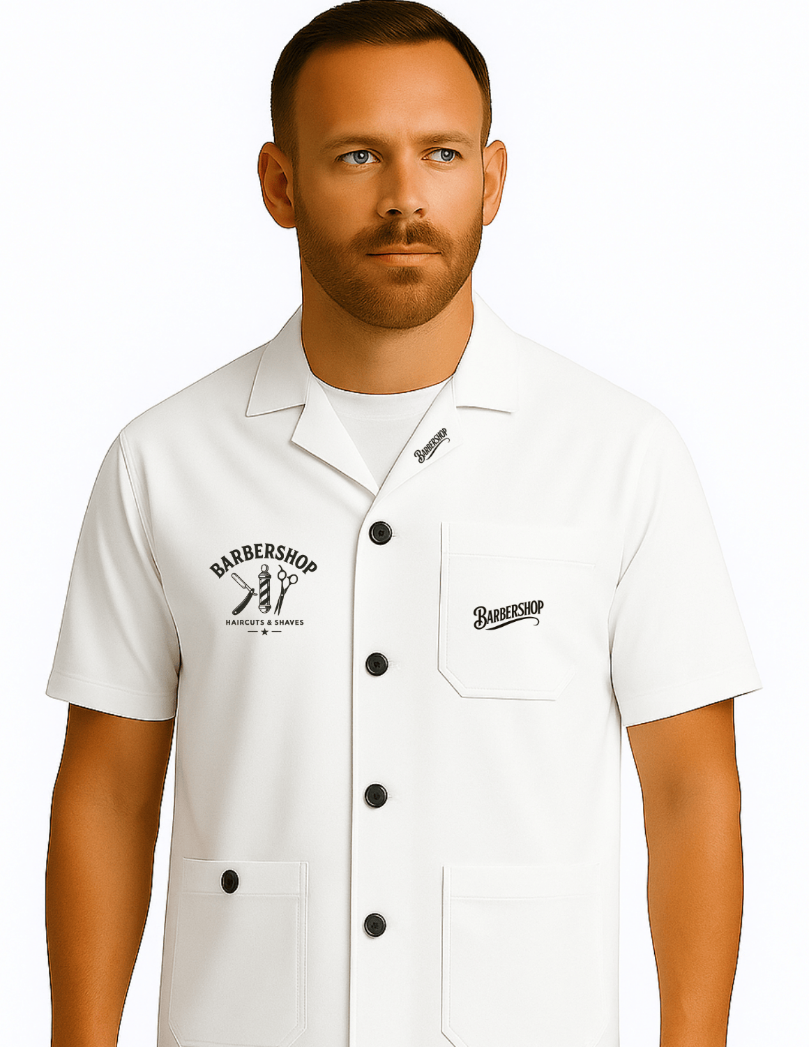 Klasický Barber Plášť s Krátkým Rukávem / Barber Jacket – Profesionální pracovní oděv pro kadeřníky a barberů