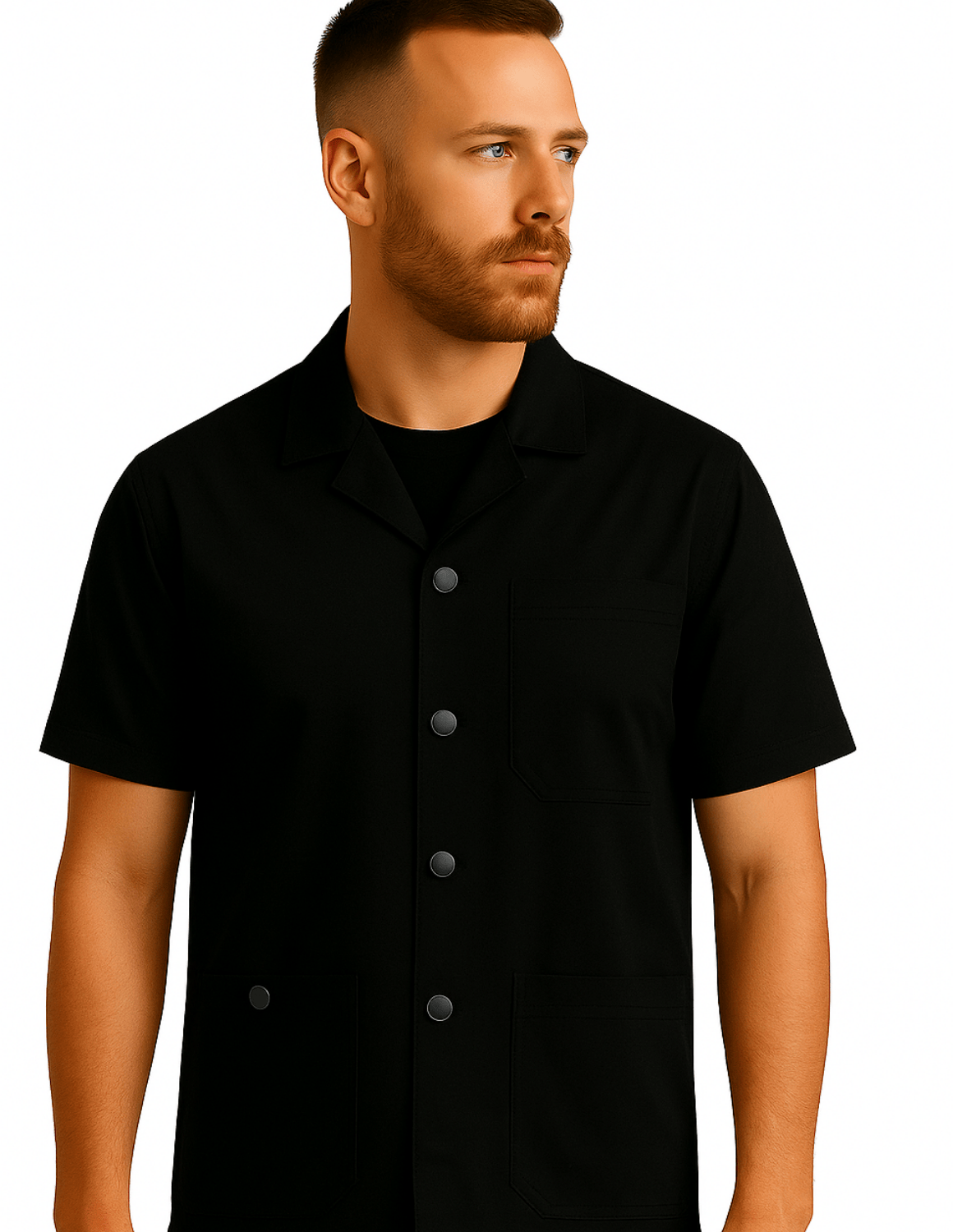 Klasický Barber Plášť s Krátkým Rukávem / Barber Jacket – Profesionální pracovní oděv pro kadeřníky a barberů
