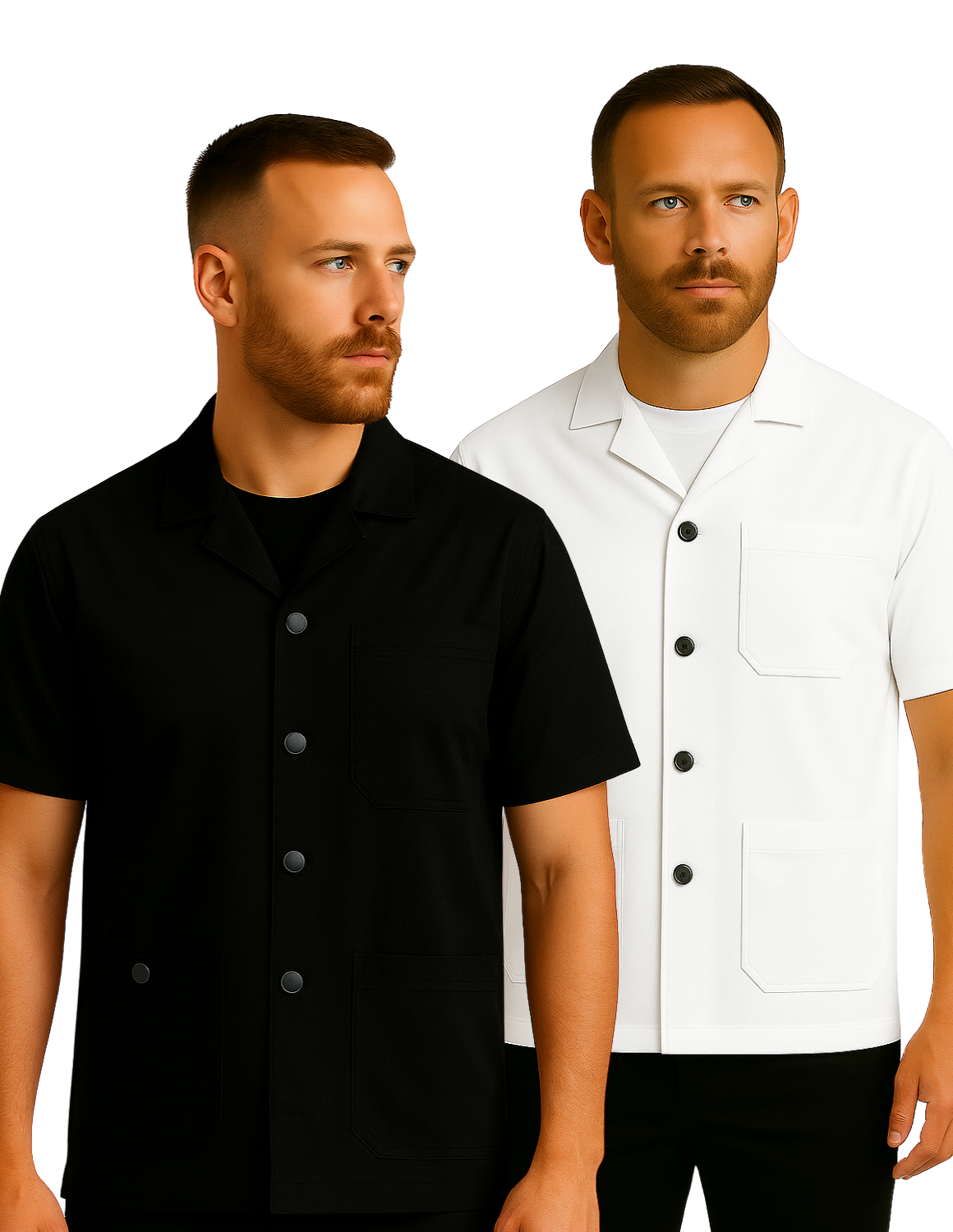 Manteau Classique de Barbier à Manches Courtes / Barber Jacket – Tenue de travail professionnelle pour coiffeurs & barbiers