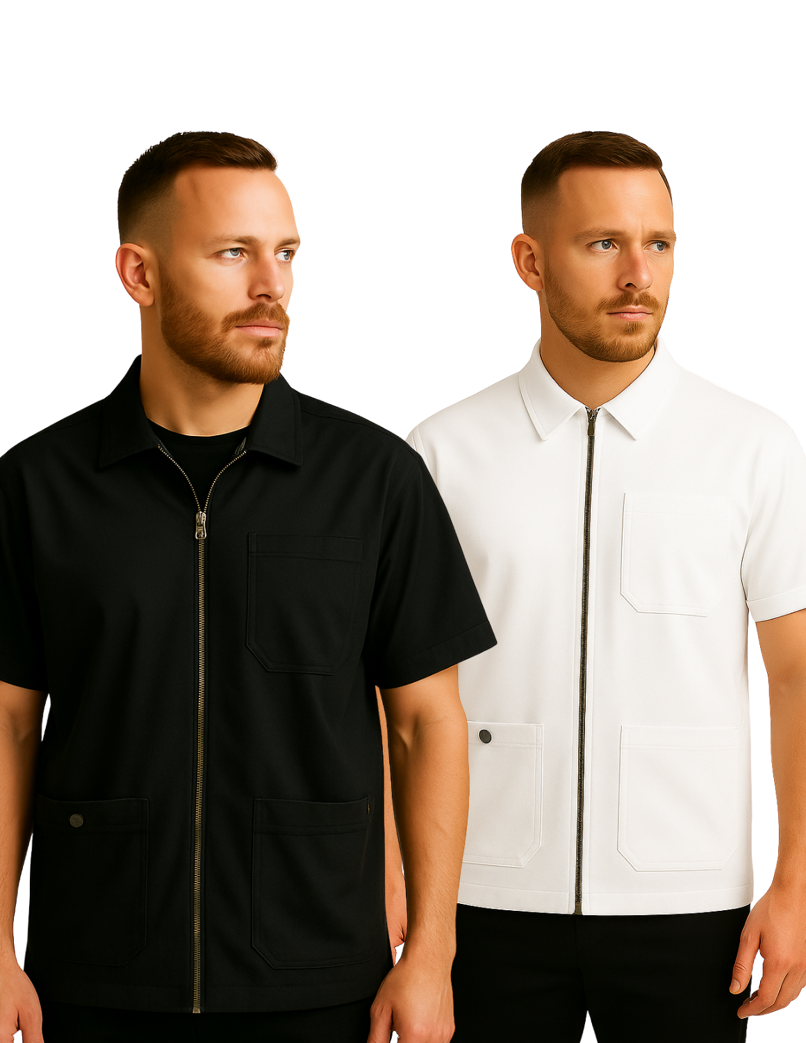 Veste Barber à Fermeture Éclair Manches Courtes – Uniforme Professionnel de Coiffeur avec Logo