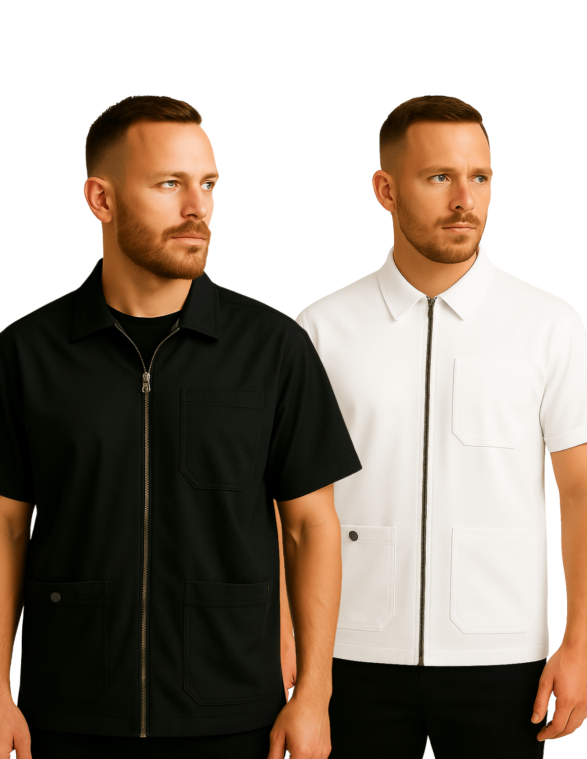 Krátký Barber Zipper Coat – Profesionální kadeřnická uniforma s logem
