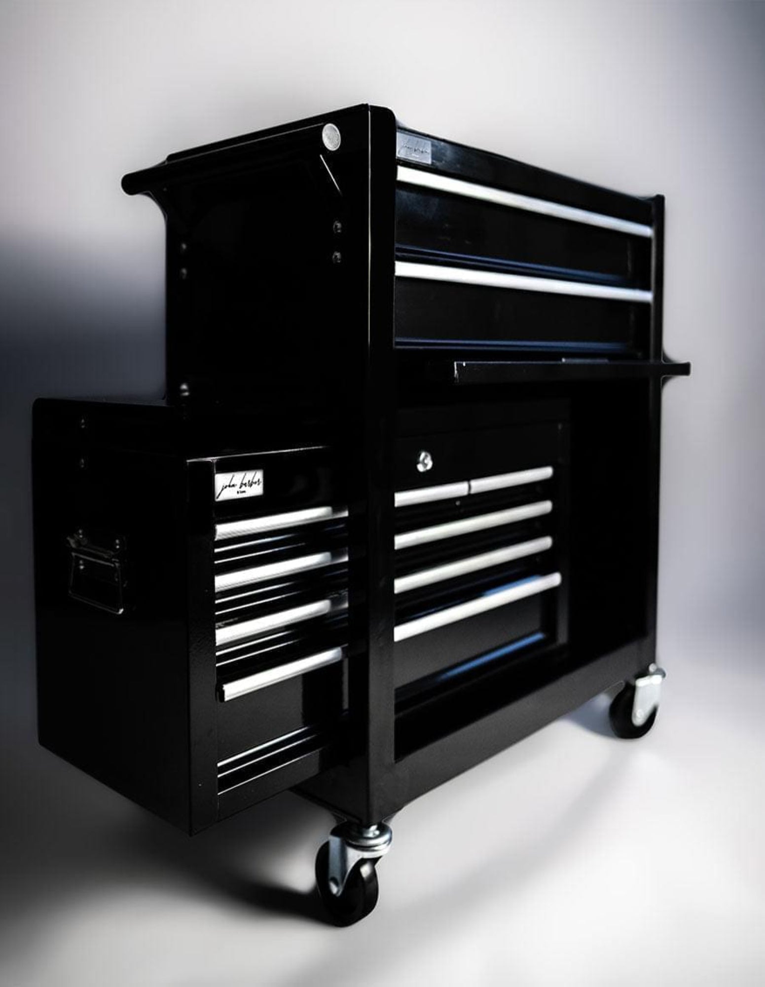 Barber Starter Set Schwarz mit Rollwagen, 5-Grid Hexagon Licht und Bodenmatte