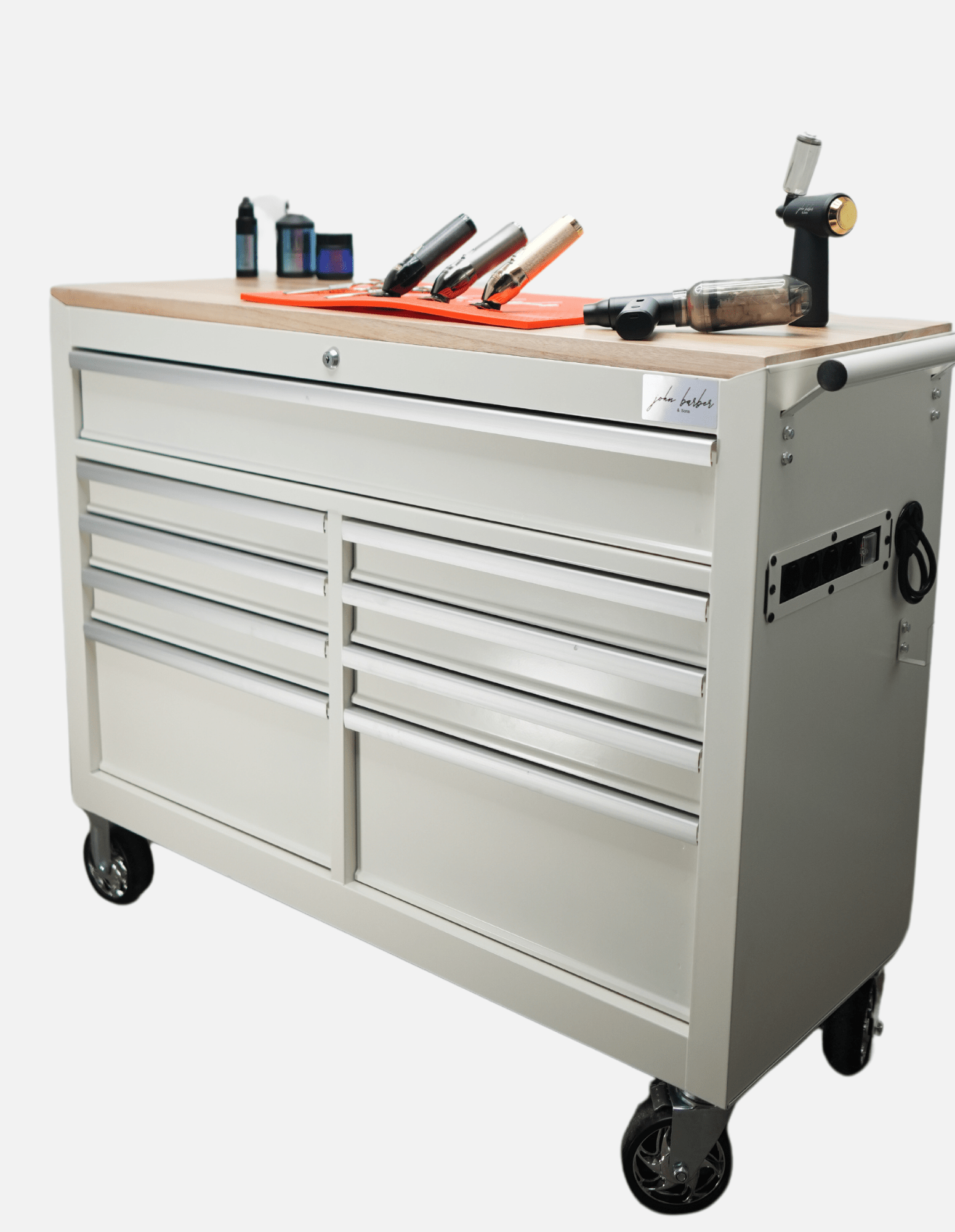 BARBER ROLLWAGEN PRO XL - UV STERILIZÁLÁS - FA MUNKALAP - BEÉPÍTETT KONNEKTOR