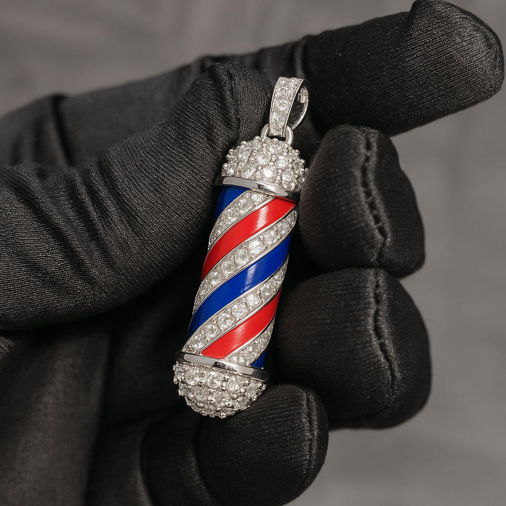 Prívesok Barber Pole zo zlata 925 alebo platiny - voliteľne s moissanitom alebo pravými diamantmi VS VVS G-H