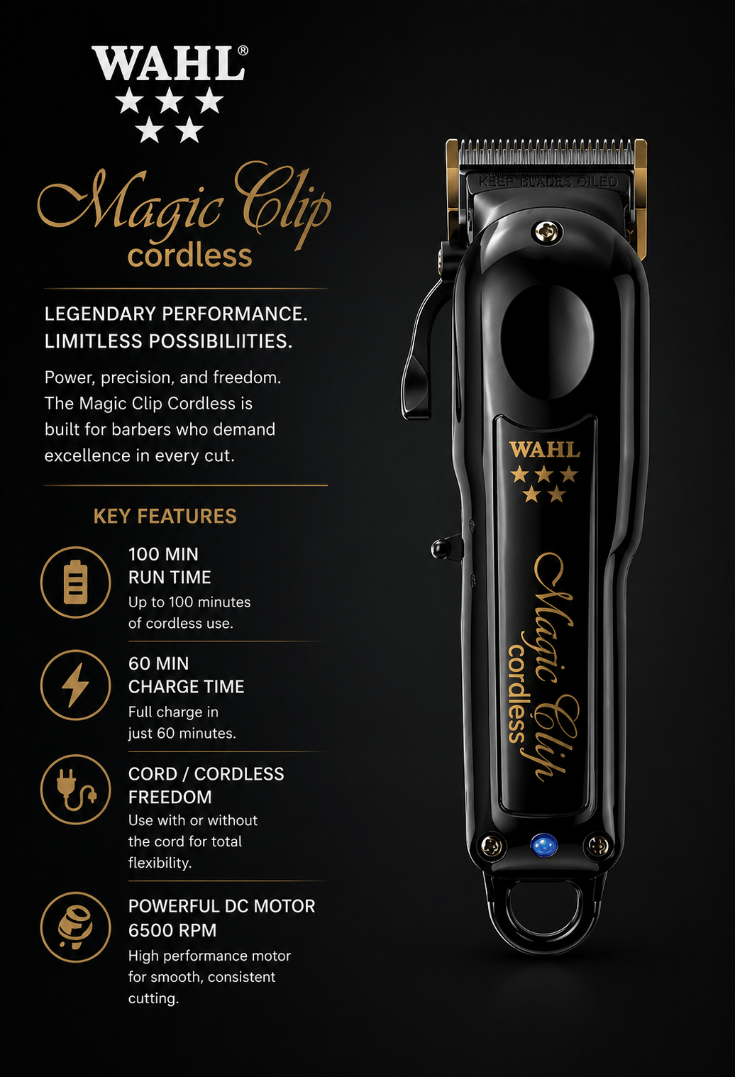 WAHL Professional Magic Clip Cordless Clipper BLACK Kabelloser professioneller Haarschneider