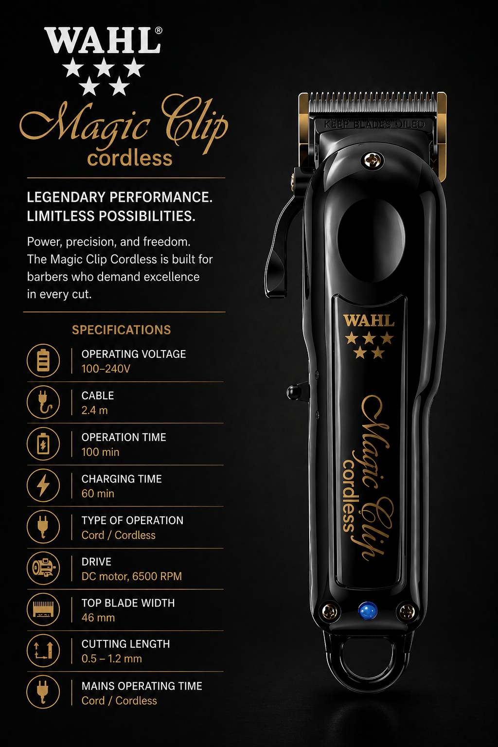 WAHL Professional Magic Clip Cordless Clipper BLACK Kabelloser professioneller Haarschneider