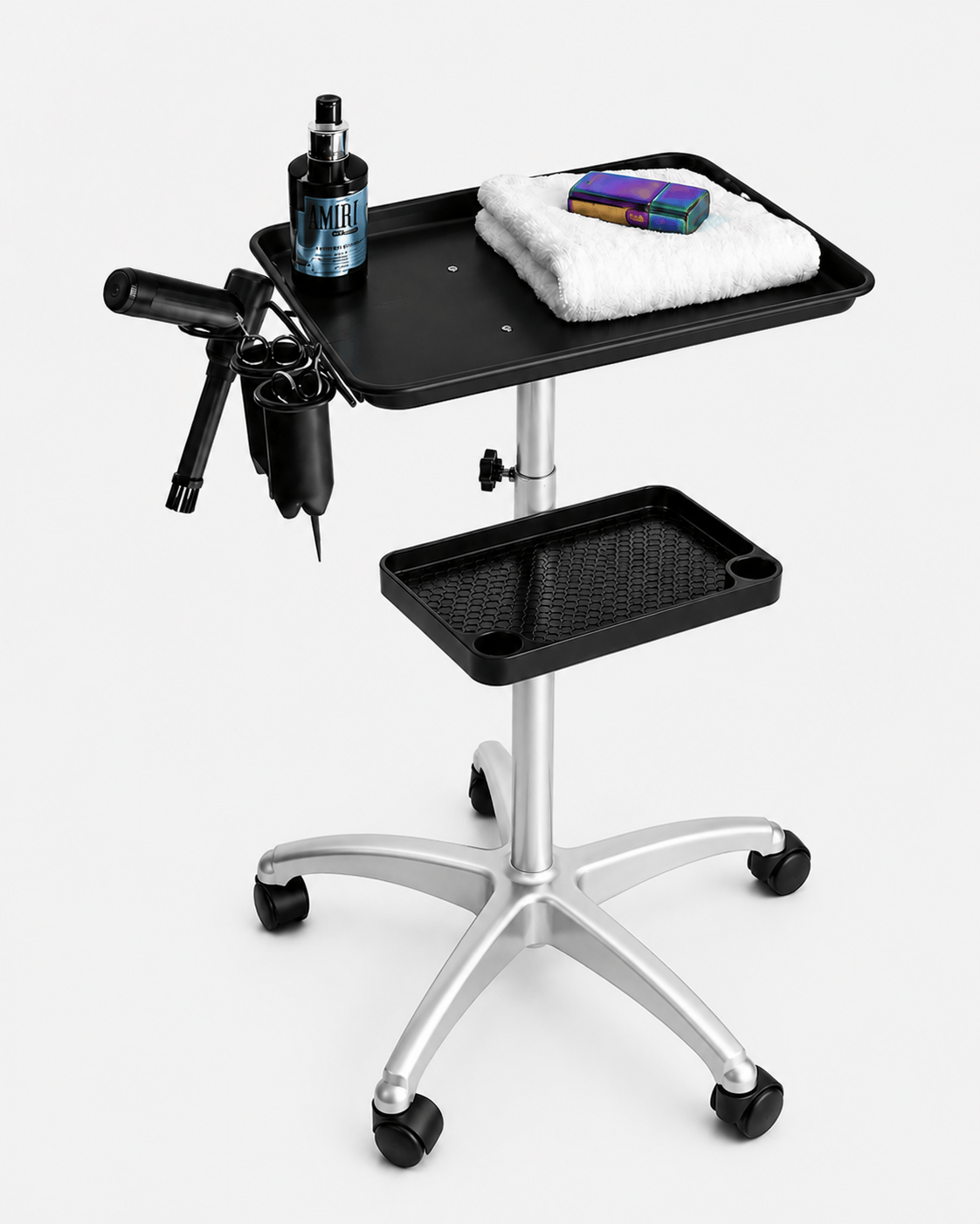 Salon & Barber Tray Trolley with One or Two Tiers, Height Adjustable 67–105 cm